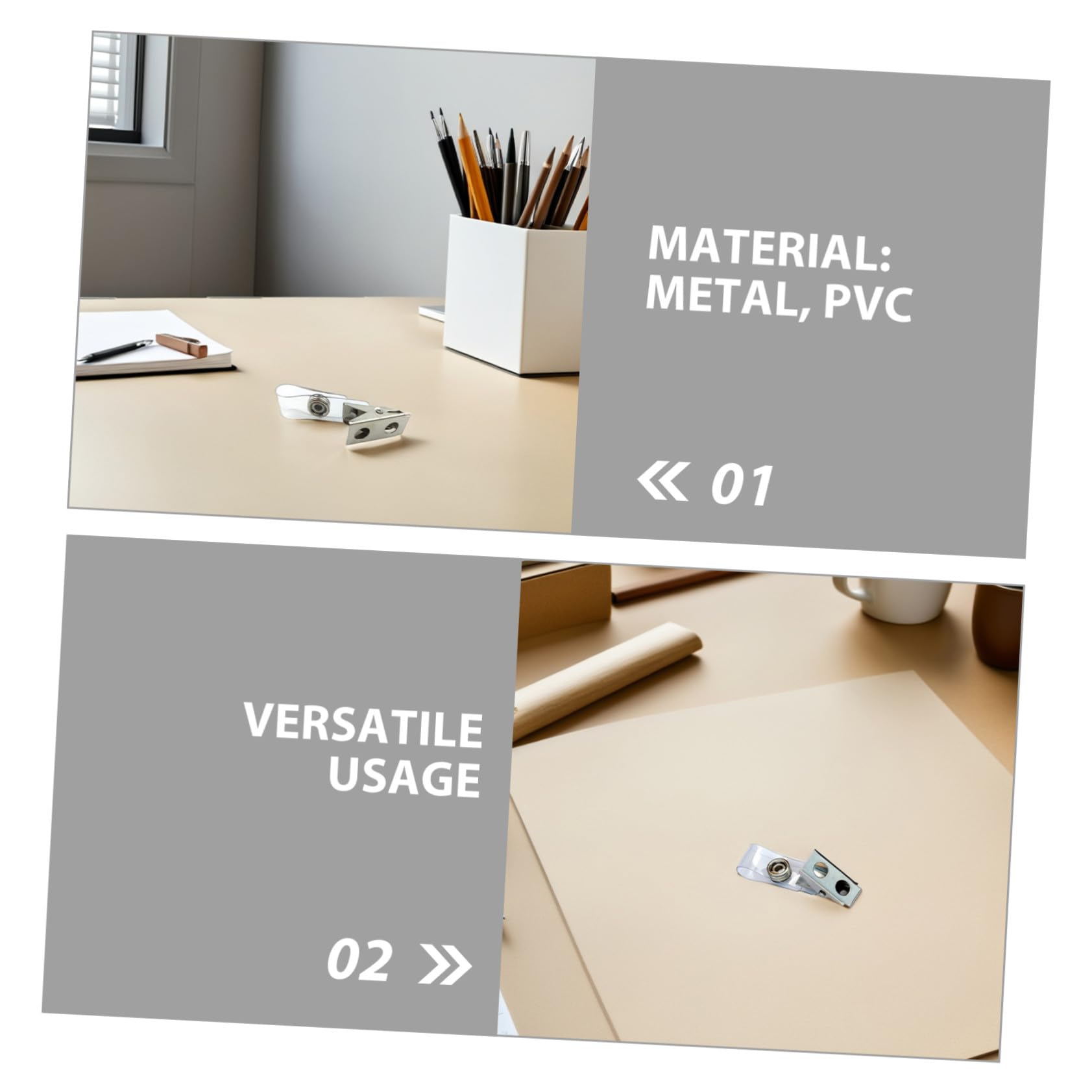 250pièces Clip Métallique pour Badge Identification Porte-badge Pvc Transparent avec Sangle Clips pour Porte-carte Identité Pinces à Double Trou pour Badges Nominatifs Cartes