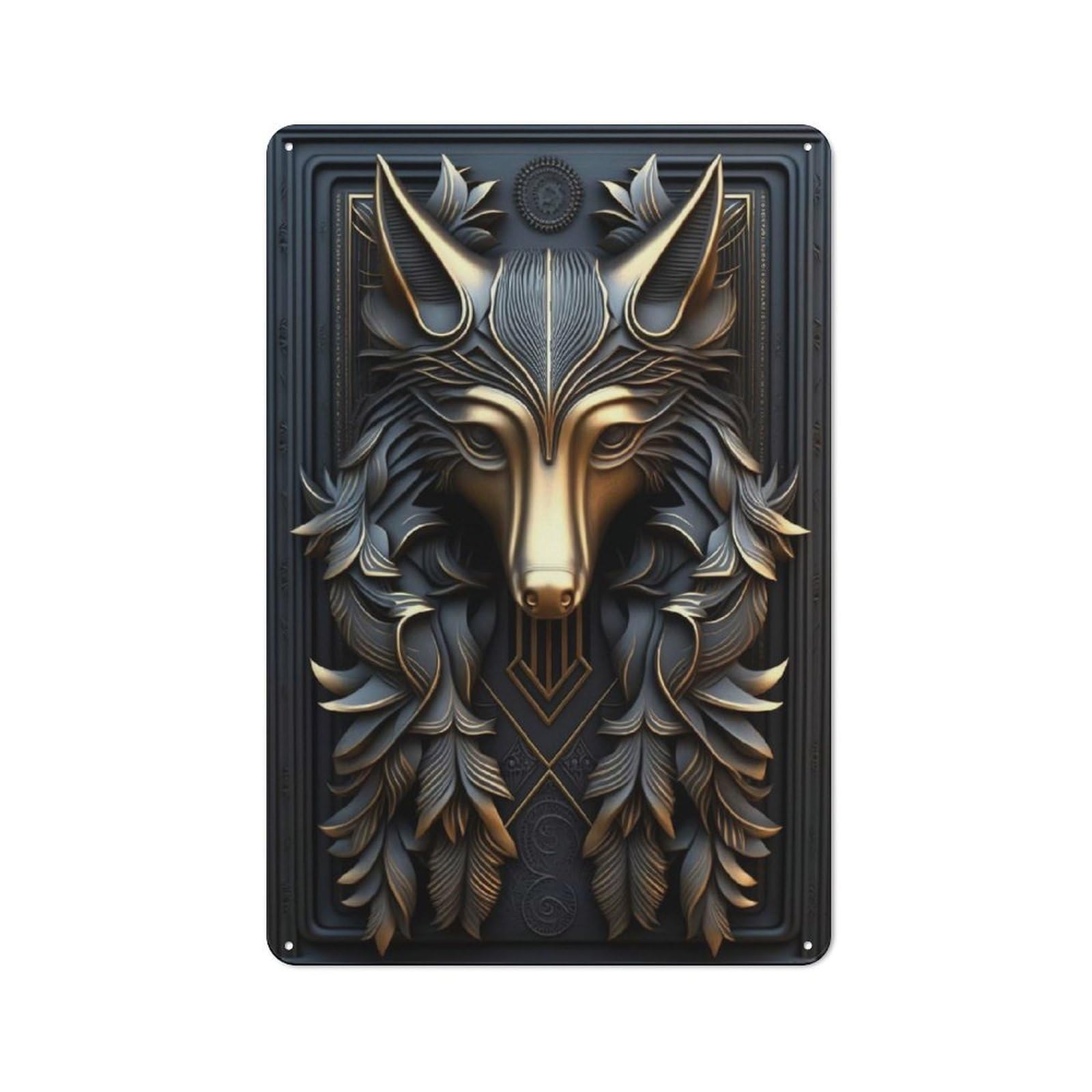 Vintage Metal Sign 30x20cm Featuring Wolf Gold Relief Deco, Home Bar Decor for Cafe, Pub, Workshop Or Home Bar
