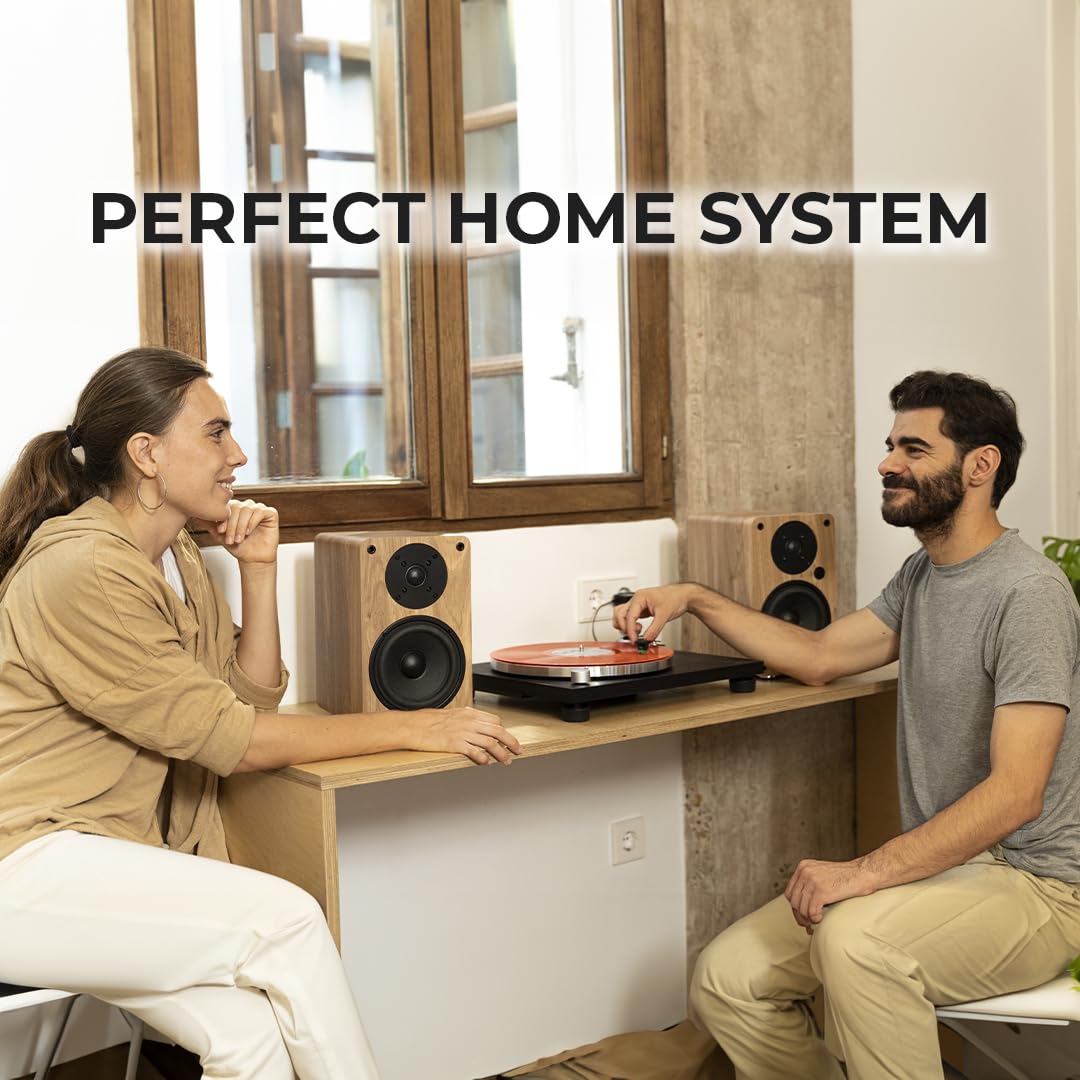 VULKKANO A5 ARC Altavoces Autoamplificados con Woofer de 5.25", Bluetooth 5.0, HDMI ARC, Optica, RCA, USB, con Salida Subwoofer, Altavoces para la TV con Diseño Elegante, Color Marron