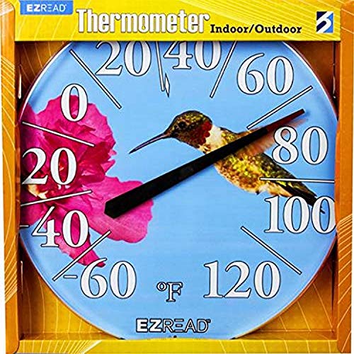 Headwind Consumer Products EZREAD Hanging Dial Thermometer - Weather Thermometers for Indoor and Outdoor Use, Large 12.5 Inch Diameter, Easy-to-Read Numbers, Hummingbird