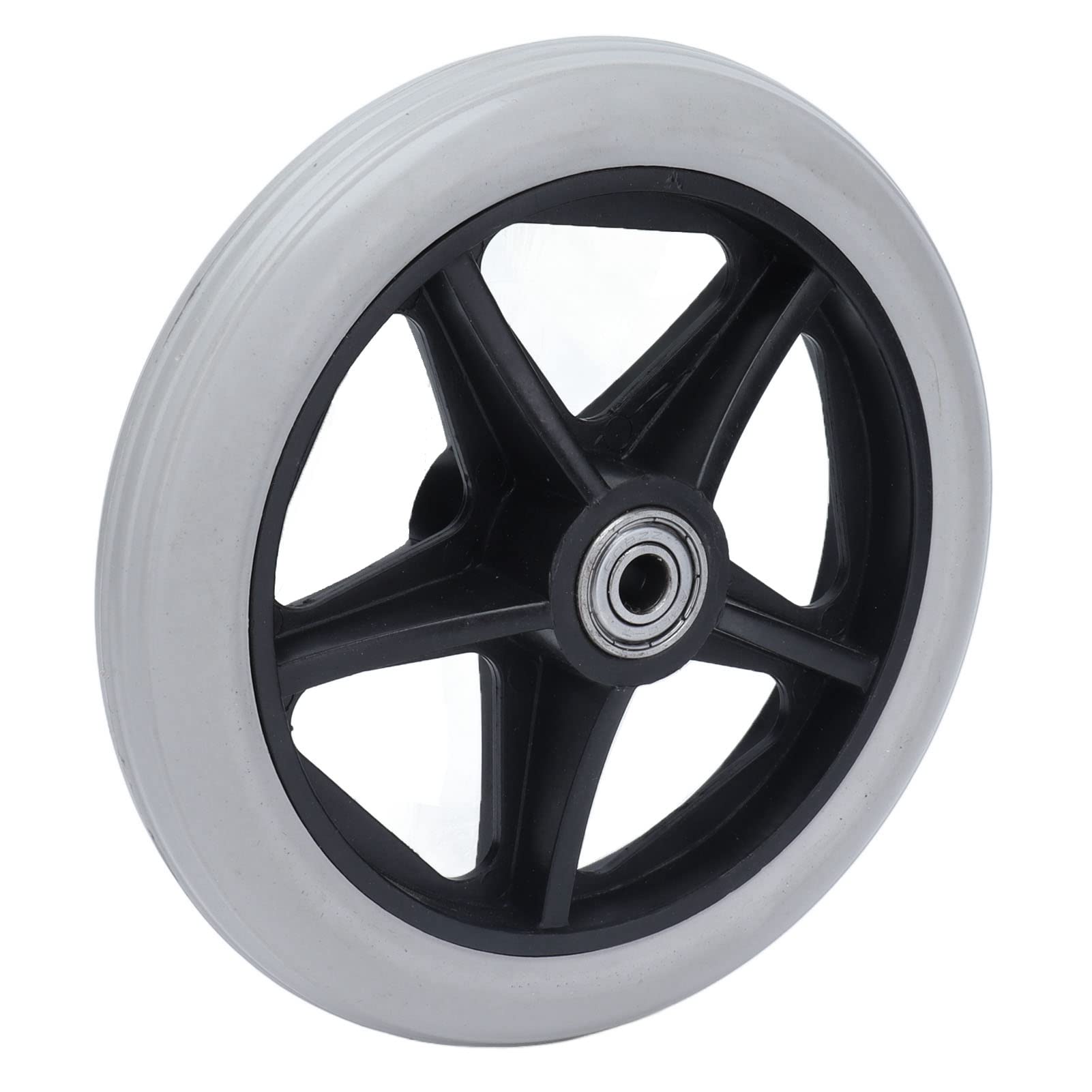 Miskall 6in 5 Hole Solid Wheel, PU Wheelchair Rollator Caster Hub Replacement 608ZZ Metal Bearing for Wheelchairs, Rollators, Walkers