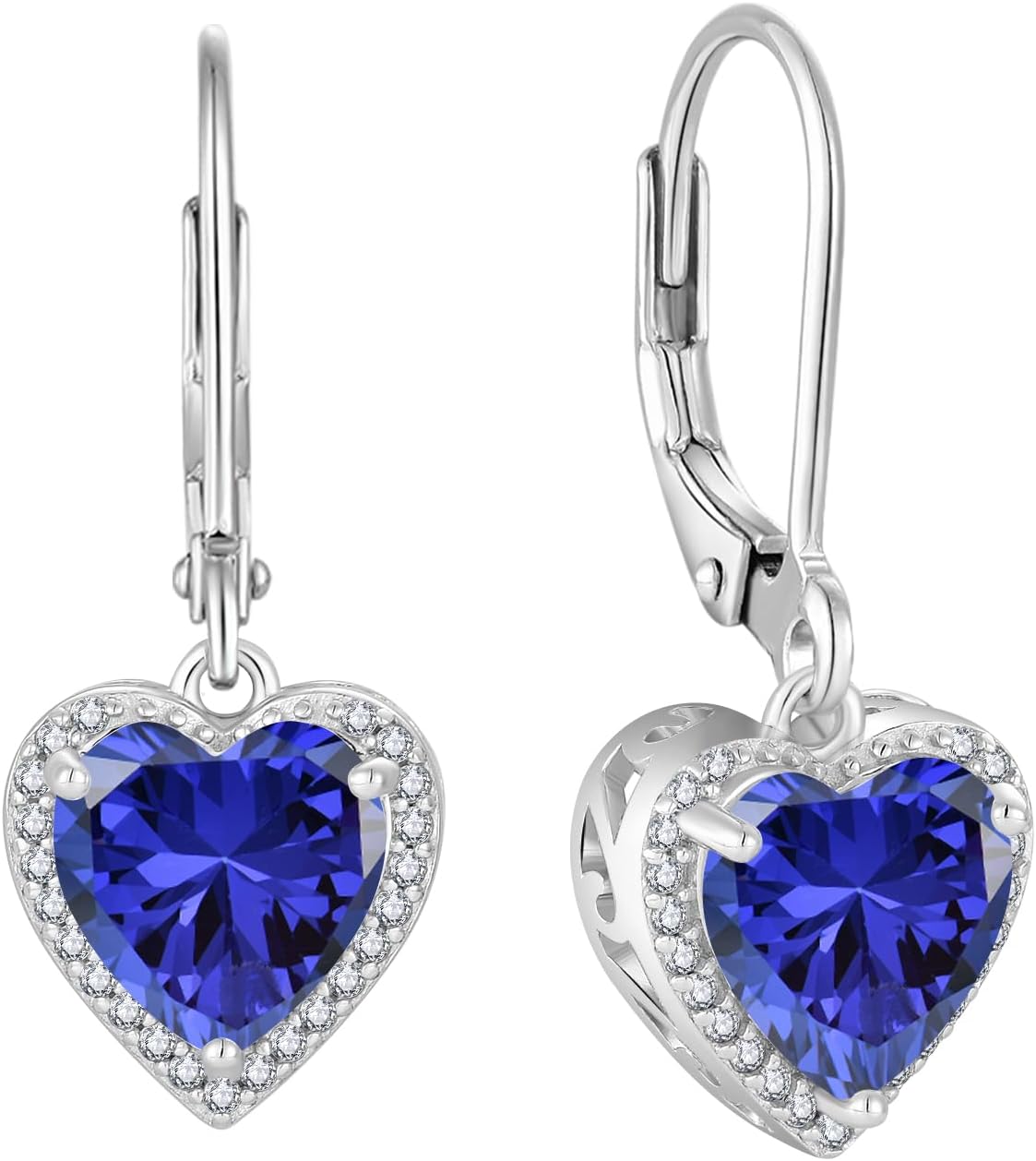 Lwsary Heart Dangle Drop Earrings 925 Sterling Silver Halo Solitaire Leverback Earrings Birthstone Jewelry for Women