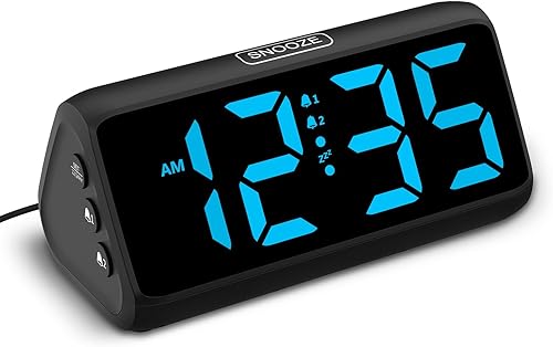 Miniatura 2 de Relojes despertadores digitales Netzu para dormitorios, reloj de alarma fuerte con alarmas duales, dígitos audaces, 5 atenuadores, 4 volúmenes,
