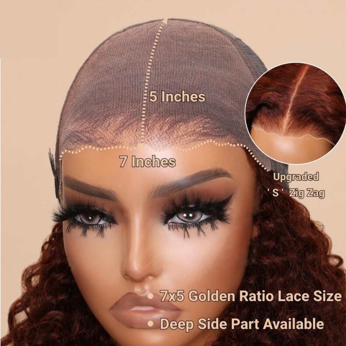 UNICE Bye Bye Knots Glueless Wig Reddish Brown Yaki Straight 7x5 Pre Cut Lace Glueless Wigs Human Hair Pre Plucked Pre Bleached Invisible Knots Human Hair Wig 20 inch - Image 4
