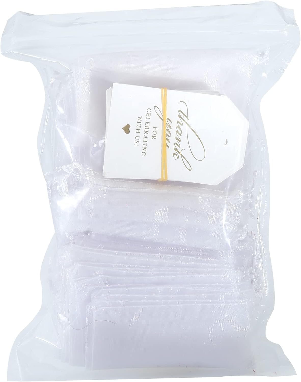 White Organza Bags Set, 60PCS Drawstring Gift Bags with 60PCS Thank You Tags Candy Mesh Pouches for Christmas Wedding Party - Image 7