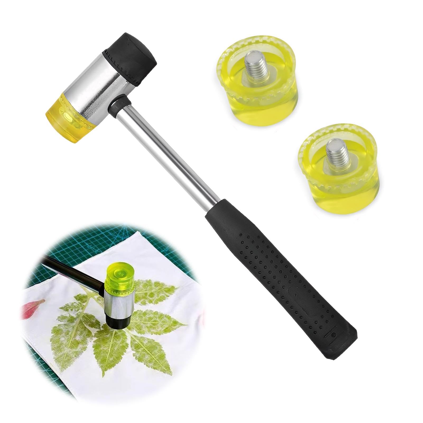 25mm Small Rubber Mallet Hammer, Non-Slip Grip, 2 Replacement Heads for Crafts and Leatherwork