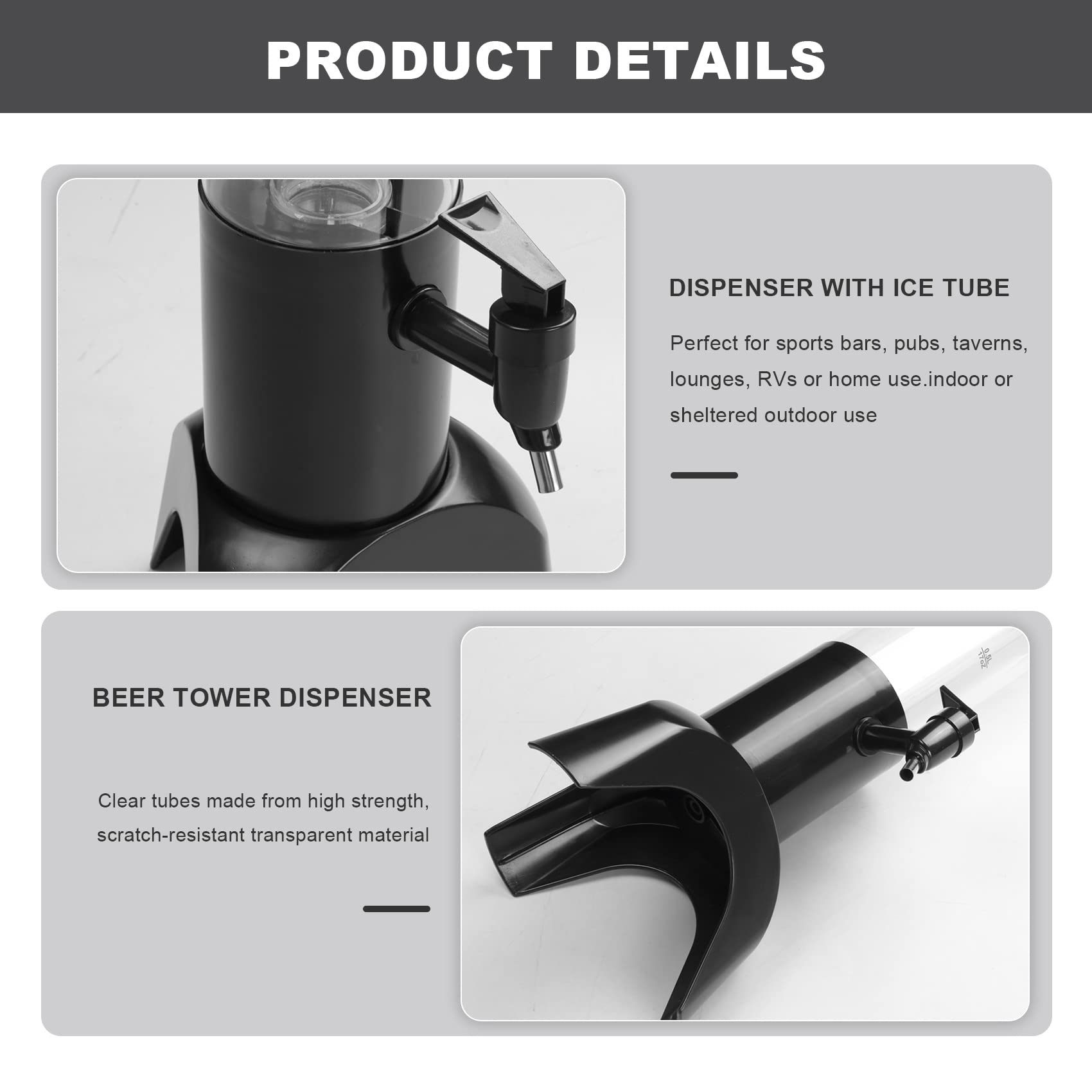 Torre Dispensadora de Cerveza de 1,5L Grifo Integrado de FáCil Limpieza con Tubo de Hielo y Luz LED Dispensador de Torre Transparente para Bebidas, Negro