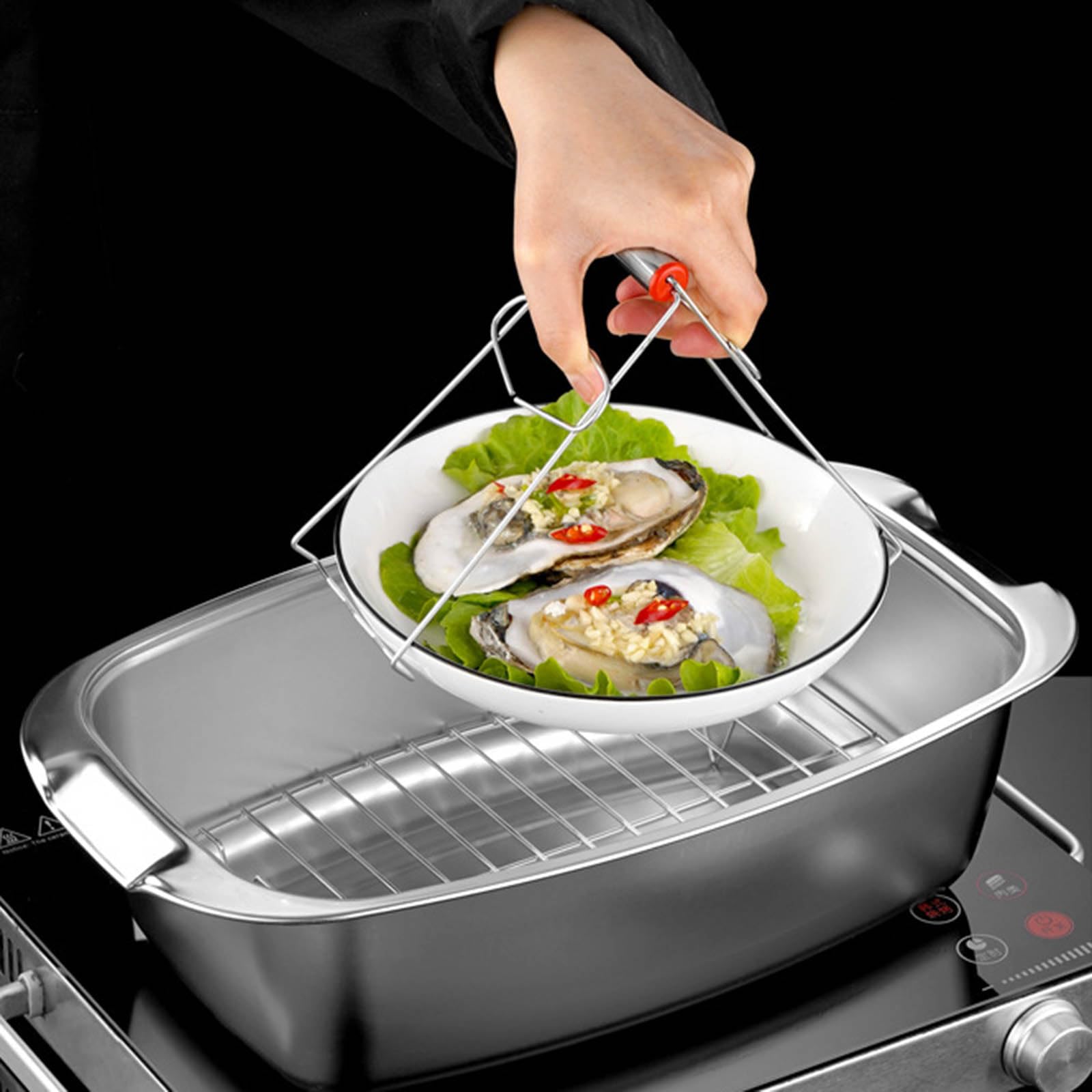 Ollas cuadradas de acero inoxidable para cocinar al vapor con estante para pescados grandes, ollas fáciles de usar