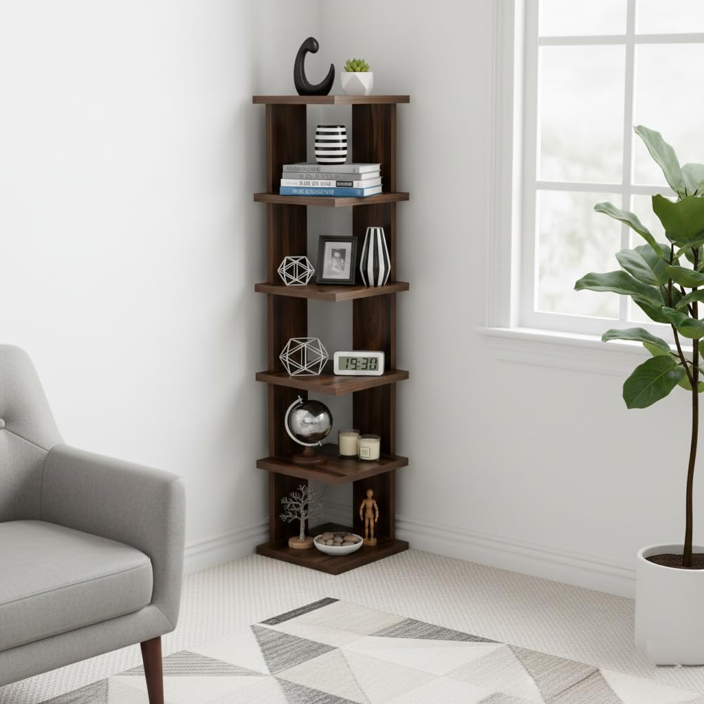 Wooden 5 Tier Corner Shelf Rack for Living Room & Bedroom | Floor Standing Multipurpose Corner Storage Unit for Books, Plants, Decor & Office Use-image-17