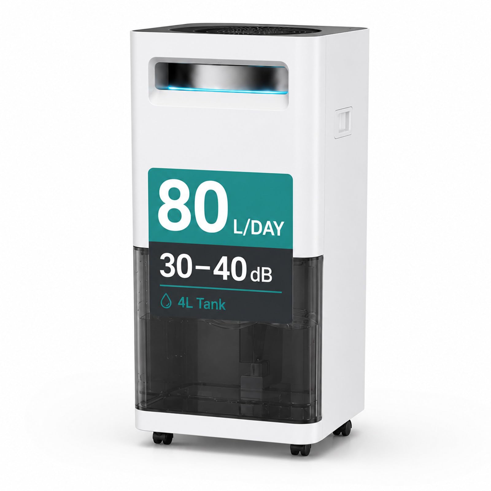 MASTLOUFUL 80L/Day Smart Compressor Dehumidifier for Rooms up to 200 m² with App Control, 4L Water Tank, Drain Hose, Continuous Drainage and 30-40 dB Quiet Running for Damp Homes