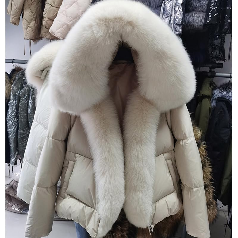 White Duck Down Jacket Winter Women Warm Loose Coat Natural Real Fox Fur Collar Thick Luxury Outerwear2