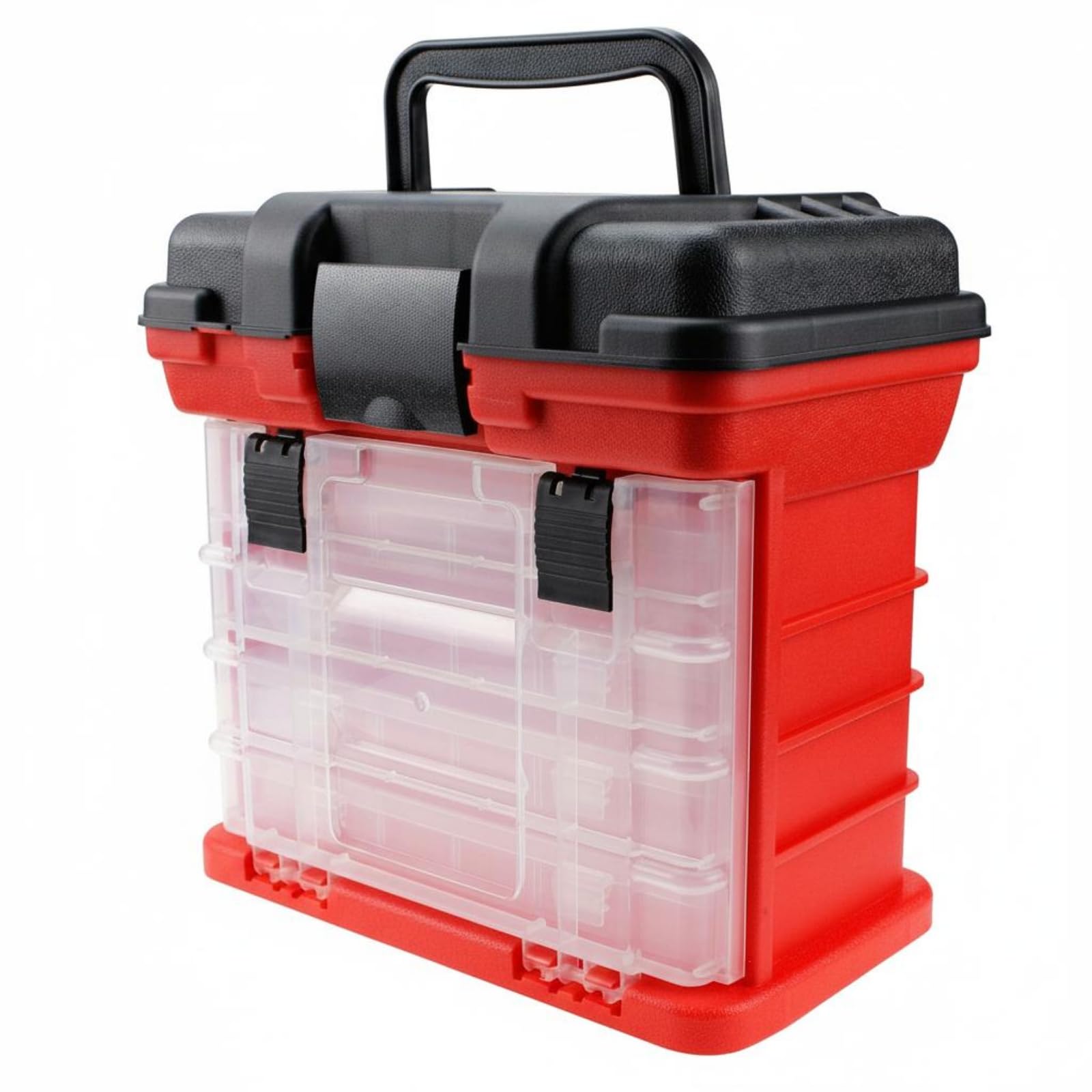 Contenitore da Pesca Tackle Box Valigetta Organizer per Esche Ami Piccoli Accessori con 2 Strati 4 Cassetti in PP Resistente Adatto a Uscite in Kayak Spiaggia Pontile Pesca, Rosso