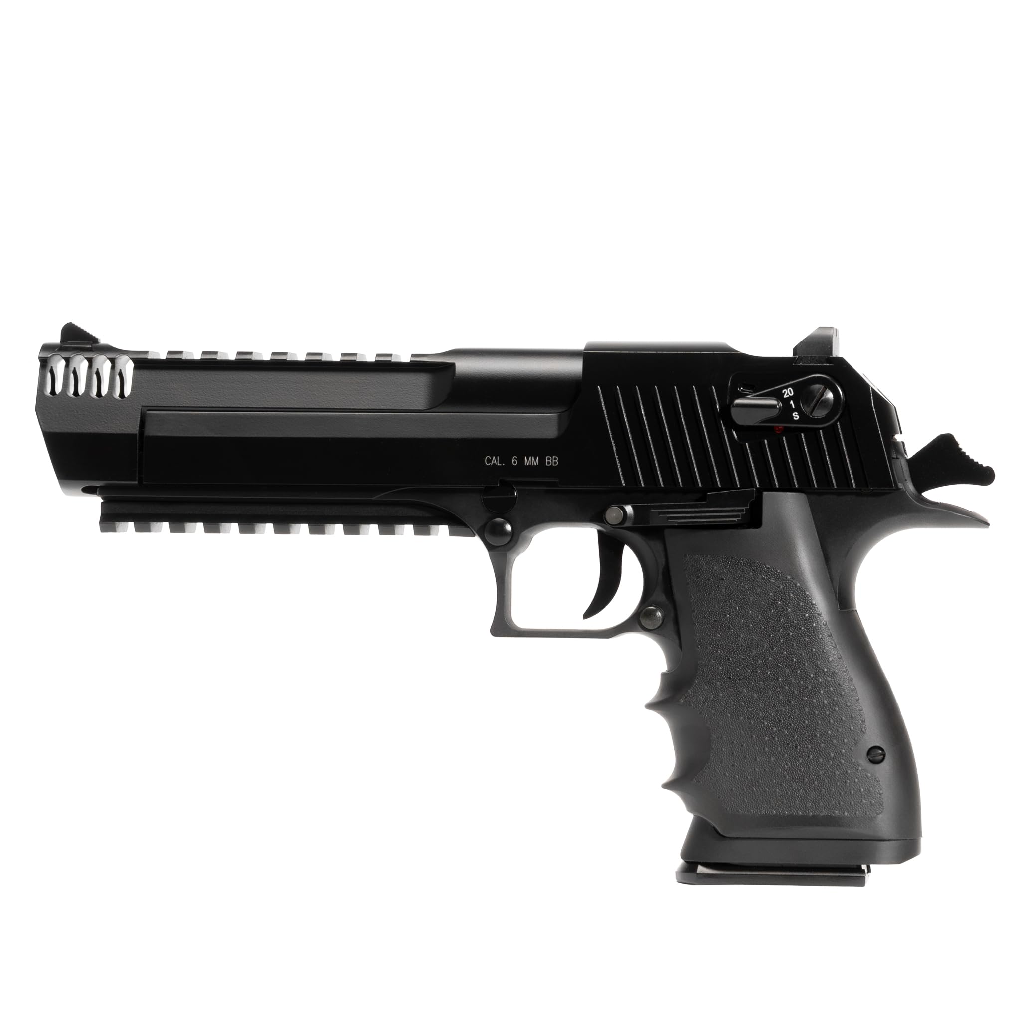 Pistola CO2 Desert Eagle DE L6 softair blowback, POTENZA 0,9 JOULE, polimero/metallo, singolo/raffica, hop-up, 269mm 1094g, bundle 1000 pallini + 5 bombolette