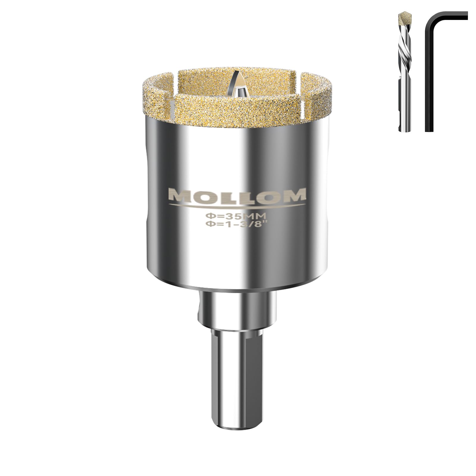 MOLLOM 1-3/8" (35mm) Diamond Hole Saw with 2Pcs Removable Pilot Drill Bit Smooth Cutting for Porcelain Tiles,Glass,Ceramic,Marble,Fiberglass,etc