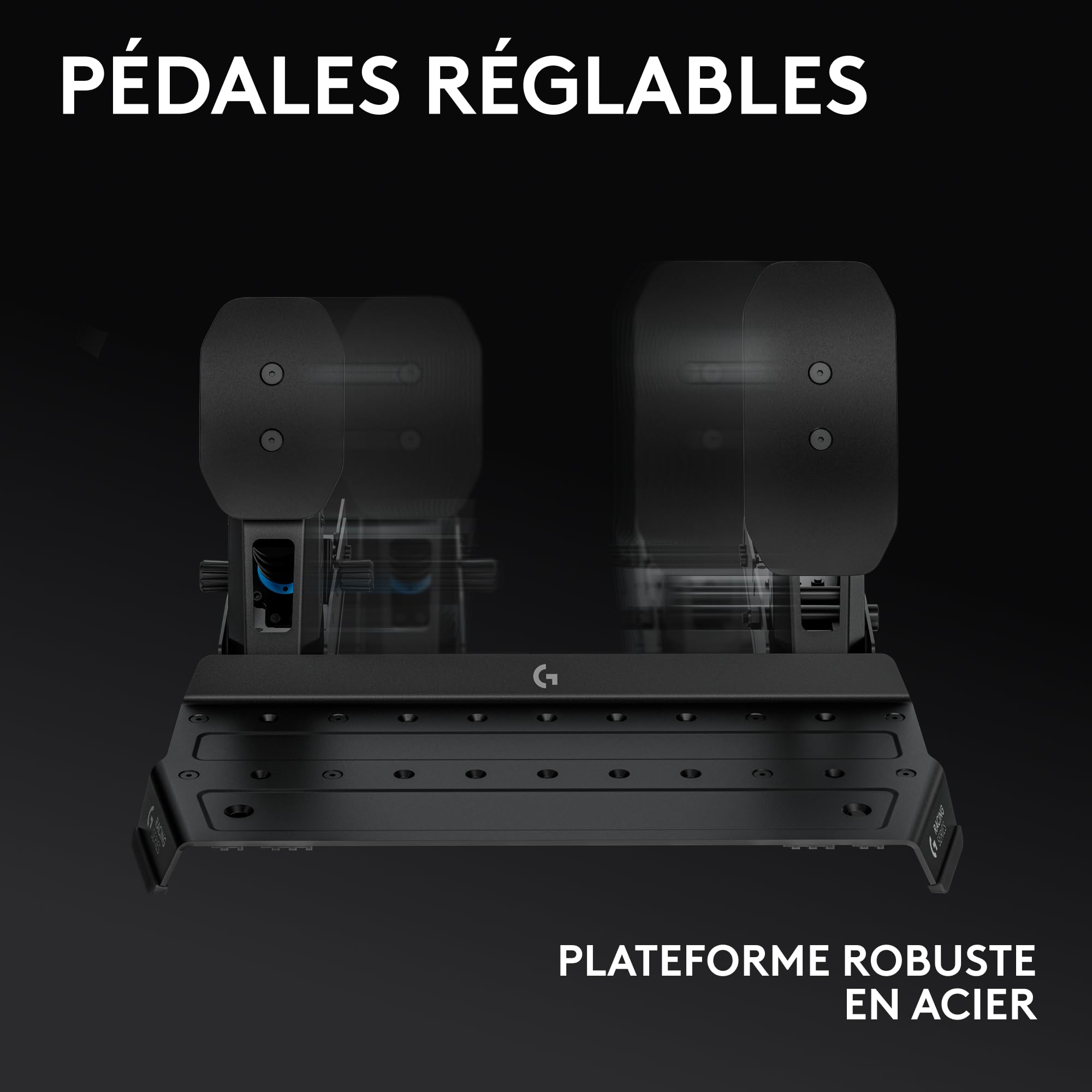 Logitech G RS Pedals - Pédales de simulation de course avec frein à capteur de pression 75 kg, positionnement des pédales réglable, conception modulaire, châssis en acier robuste et extensible - Noir