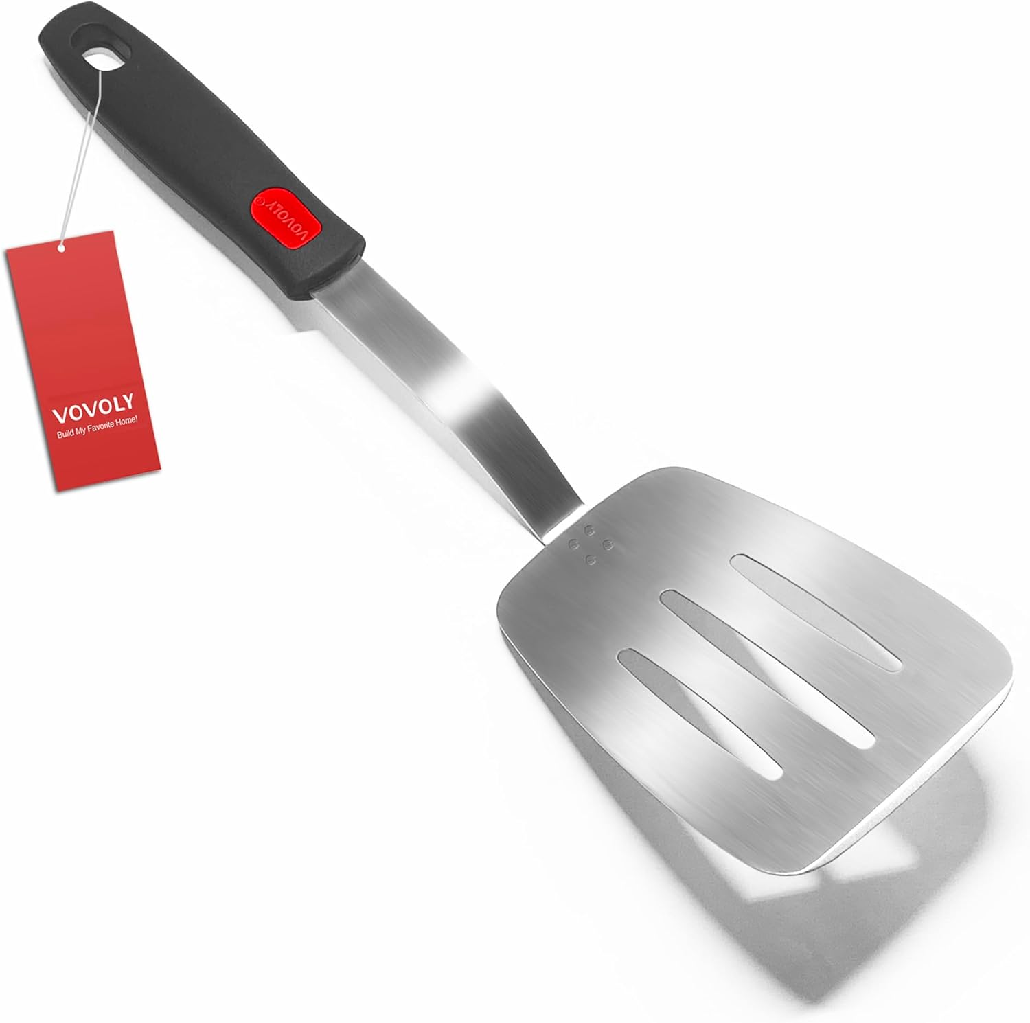 Stainless Steel Spatula Turner, Metal Spatula for Kitchen Use,VOVOLY Heavy Duty Cooking Spatula, Wide Blade with Beveled Edge and Heat Resistant Silicone Handle, Dishwahser Safe