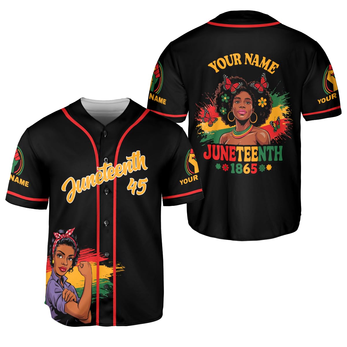 Custom Juneteenth Baseball Jersey Shirt Personalized Juneteenth 1865 Africa Freedom Shirt Black History Month Pride Flag Gift (Polyester Blend, JT 8)