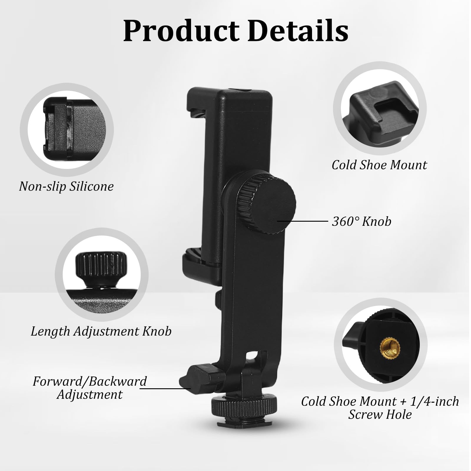 Soporte universal para teléfono para trípode y accesorios de cámara, abrazadera ajustable de aleación de aluminio para smartphone con soporte de zapata fría (rojo)