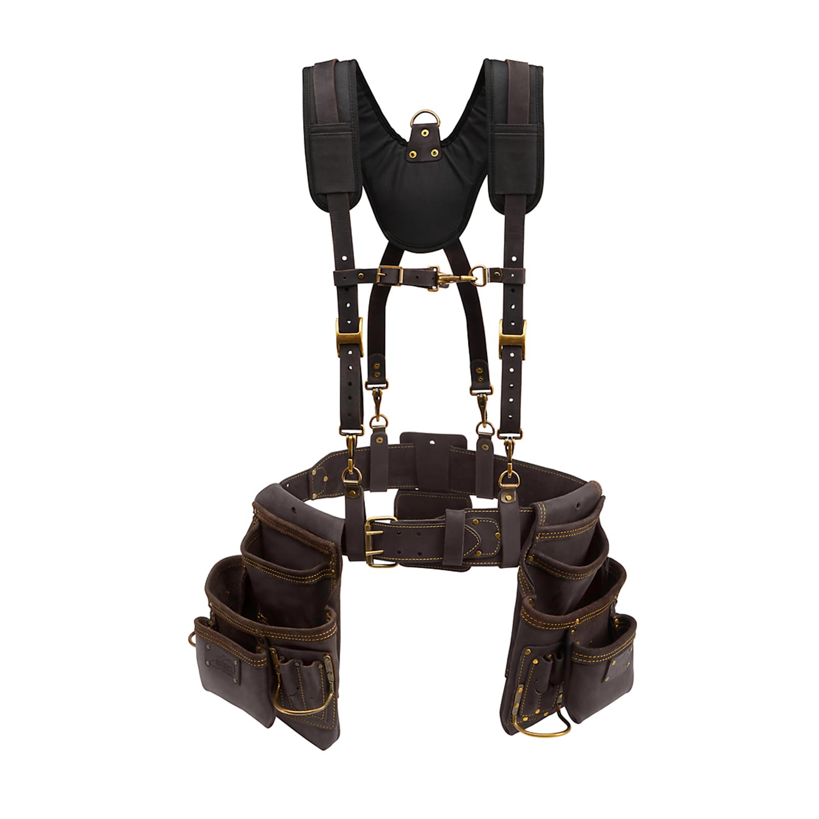 OX Pro Oil Tanned Leather Framing Rig with (XL) Belt and Padded Suspenders Leather Framing Tool Belt with Suspenders and Tool Pouches Dual Hammer