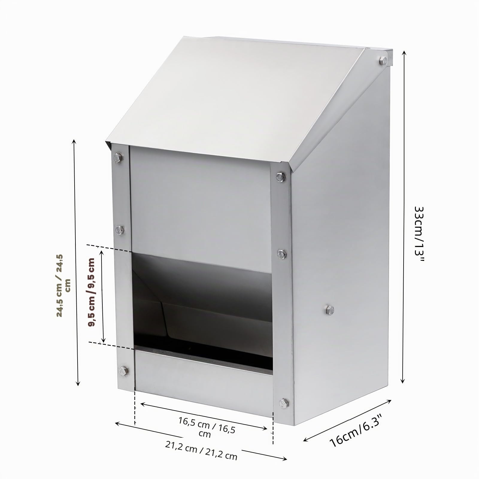 4,5 Kg Mangeoire Poule en Metal Mangeoire Poule Automatique avec Couvercle Mangeoire Murale Distributeur Automatique de Nourriture pour Poules Canards Volailles