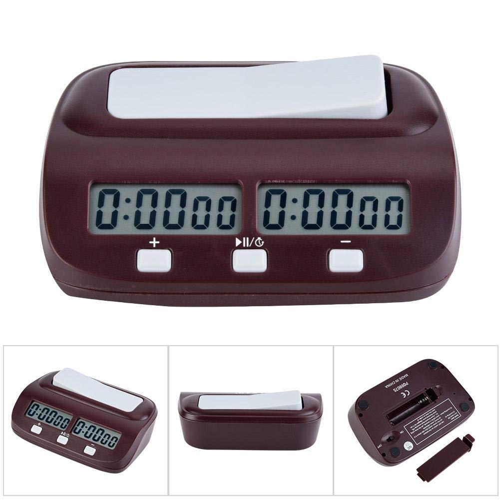 Dauerhaft Minuterie d'Échecs Portable avec Compte à Rebours (10 Heures) Horloge Numérique pour Tournois d'Échecs et Jeux de Société avec Deux Temps de Base Différents Préréglables
