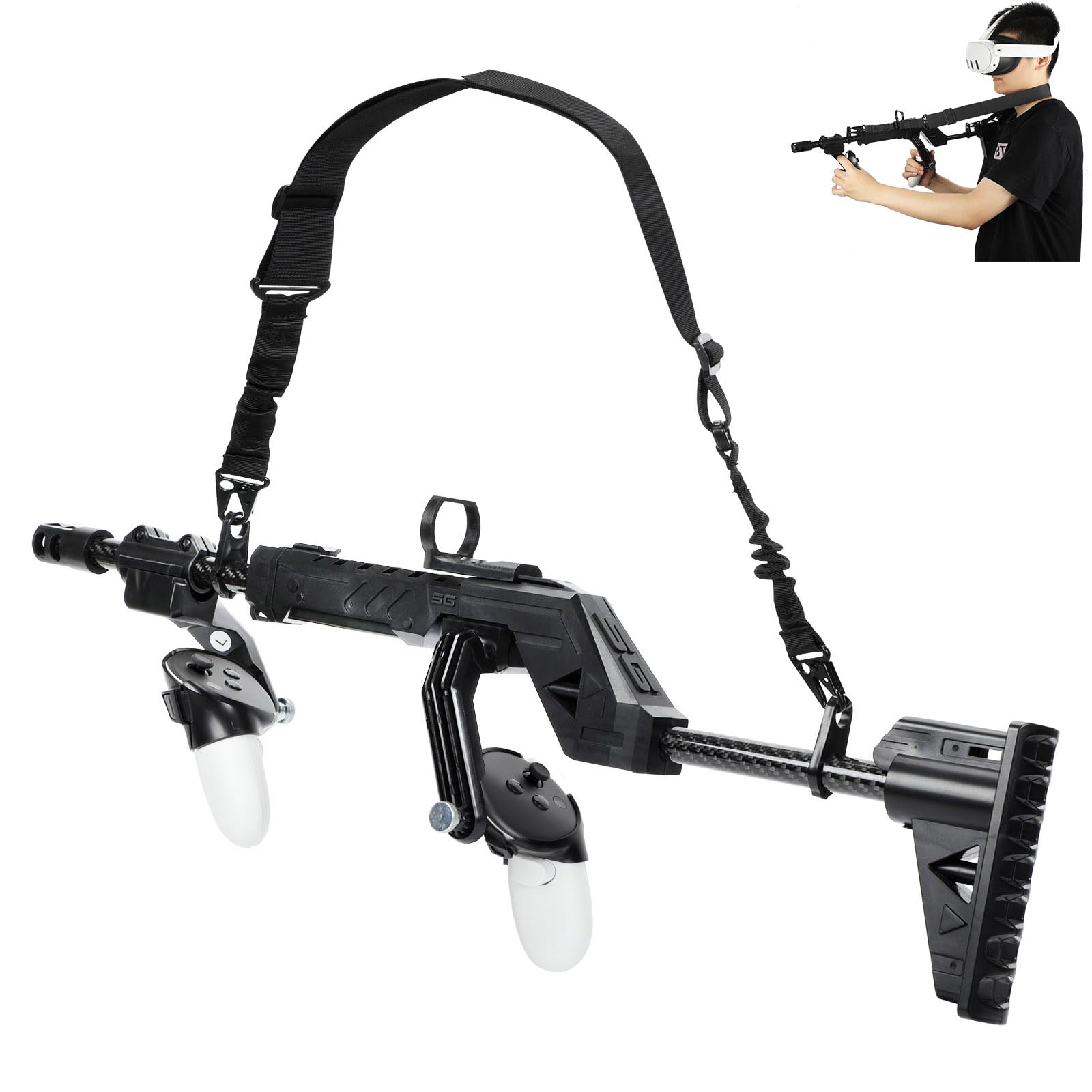 VR Gun Stock für MetaQuest 3/3S, VR Gunstock für Quest 3/Quest 3S Schießcontroller Griff Rifle, Quest 3/3S Zubehör Magnetisches Gewehr Gewehrschaft, mit Schultergurten (für Quest 3)
