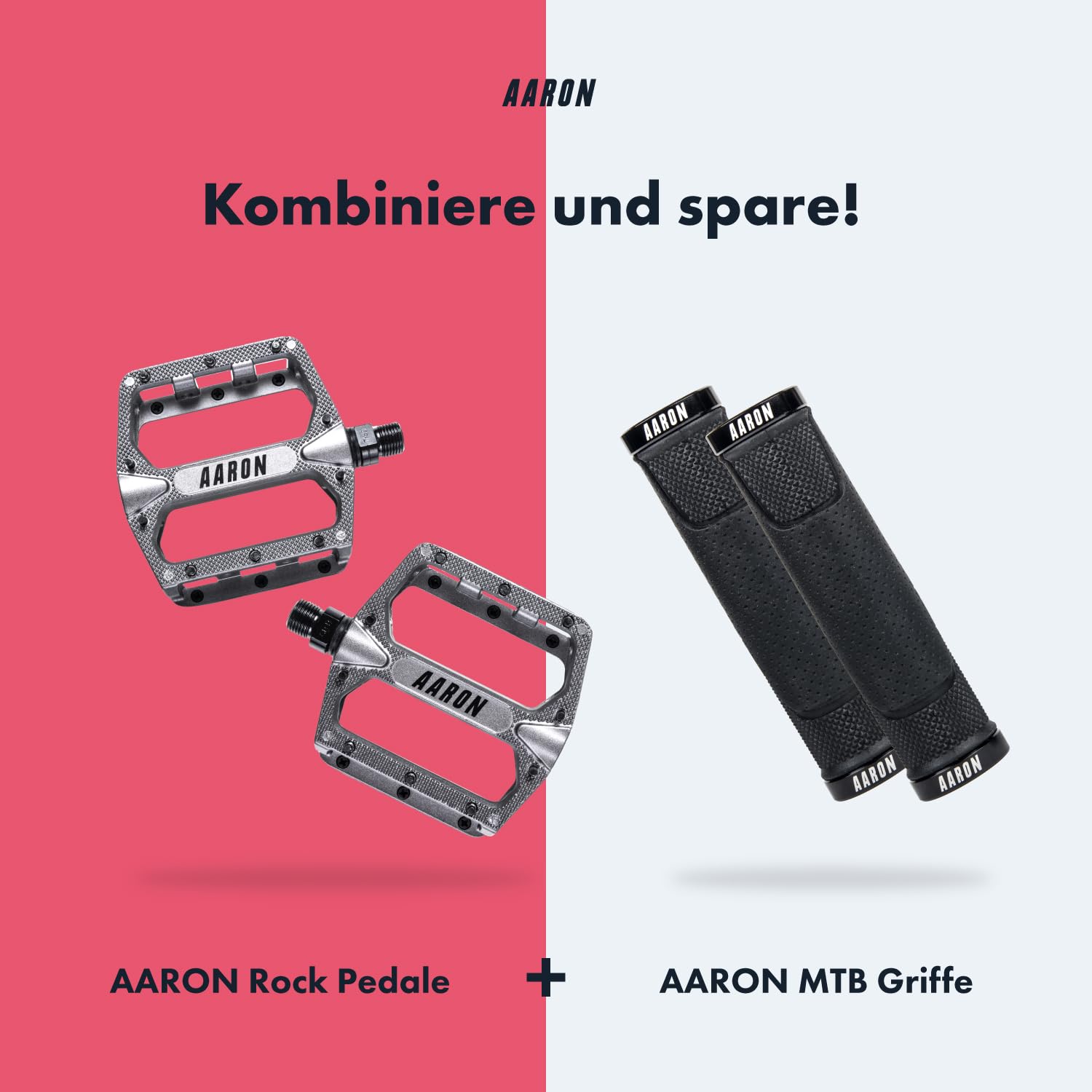 AARON Rock - MTB Pedale Fahrrad aus Alu mit abgedichteten Industrie-Kugellager, rutschfest durch austauschbare Pins, Plattform Fahrradpedale für E-Bike, Mountainbike, BMX, Trekking