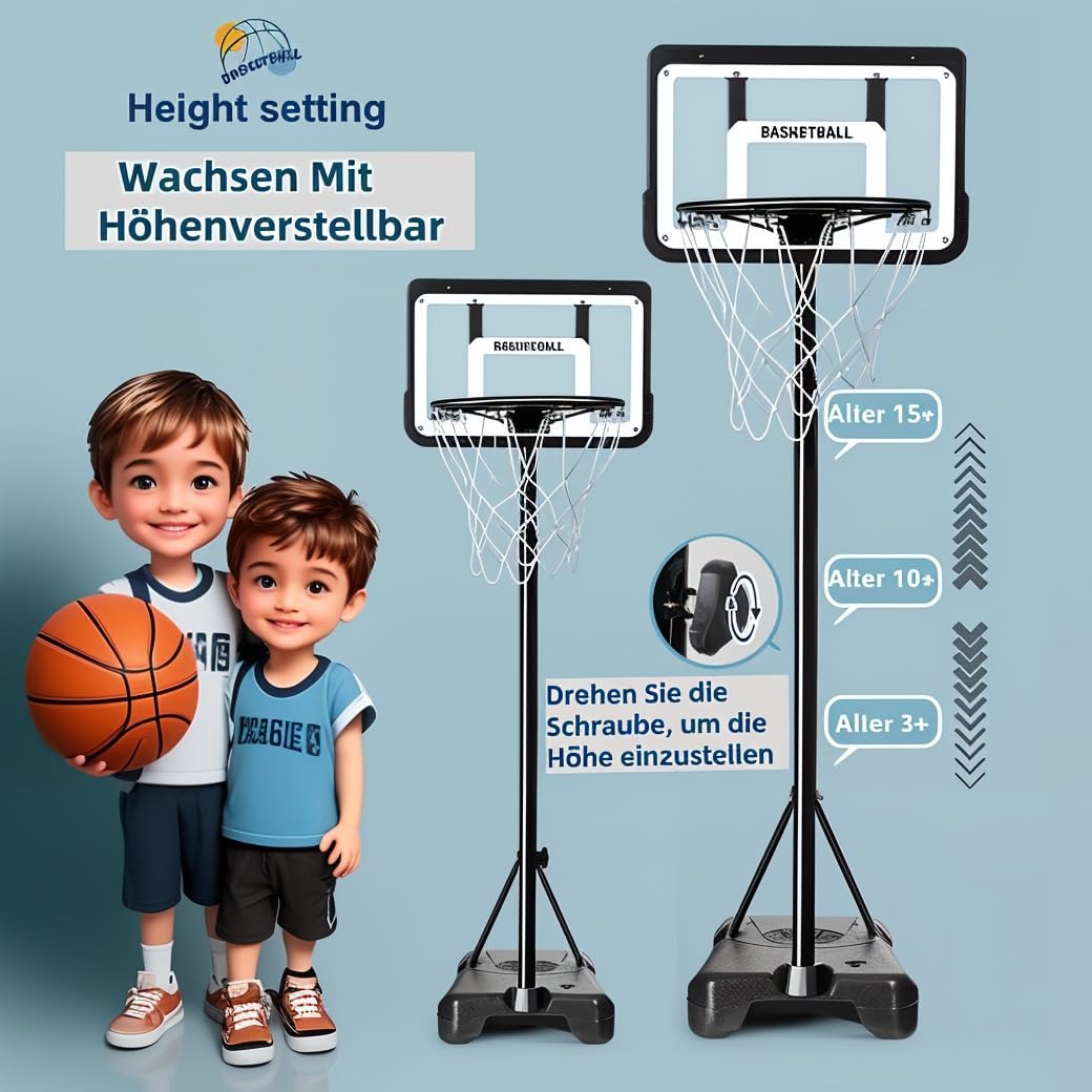 Basketballkorb Outdoor Kinder mit Basketball und Luftpumpe, 148-250cm Einstellbare Höhe, Der Beste Basketballkorb Outdoor Für Kinder von 6-12 Jahren