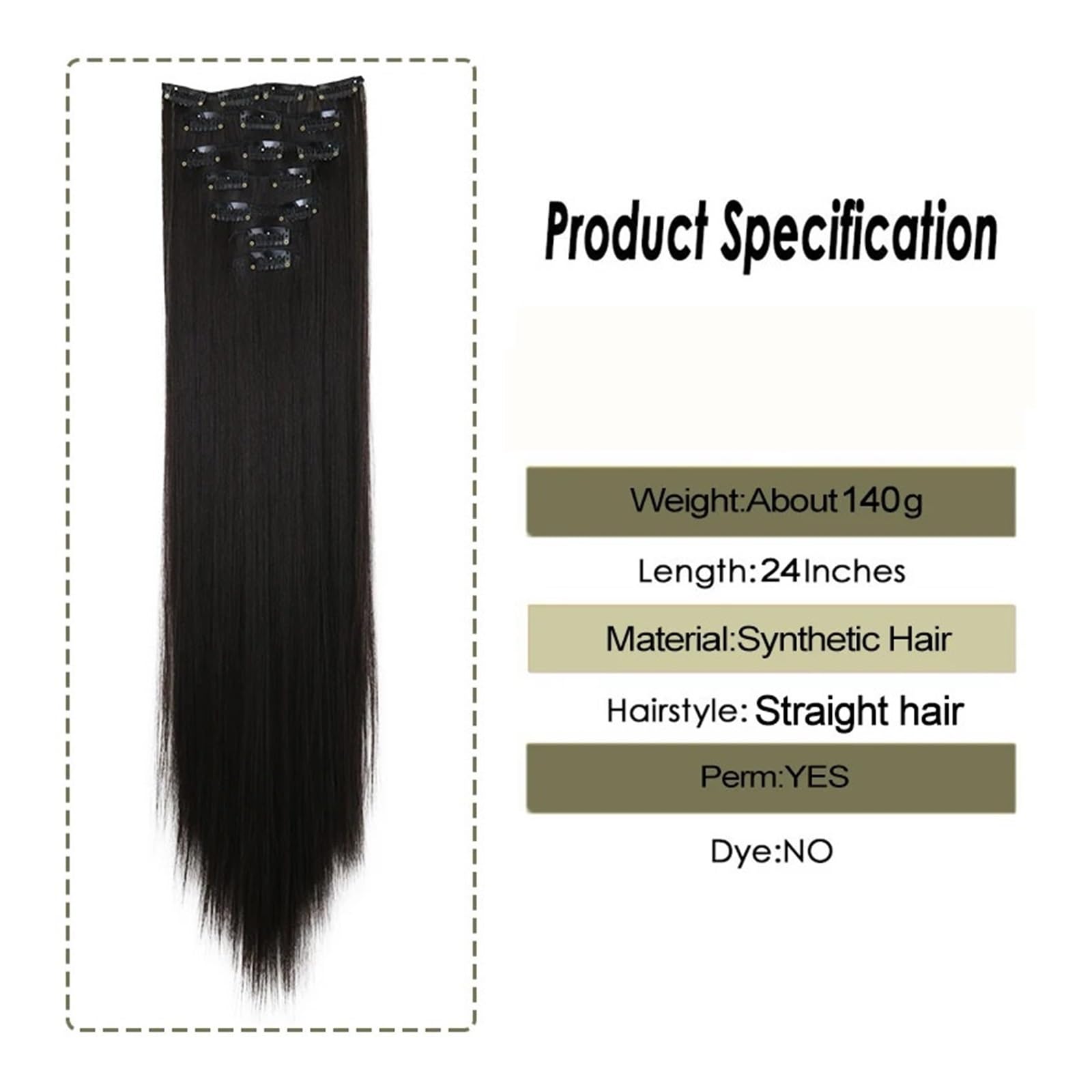 Tupety Włosów 7 Klipsów Długie Proste Syntetyczne Klipsy Do Włosów Przedłużanych Cheveux Clip Naturel High Temperature Fiber Hairpiece(27)