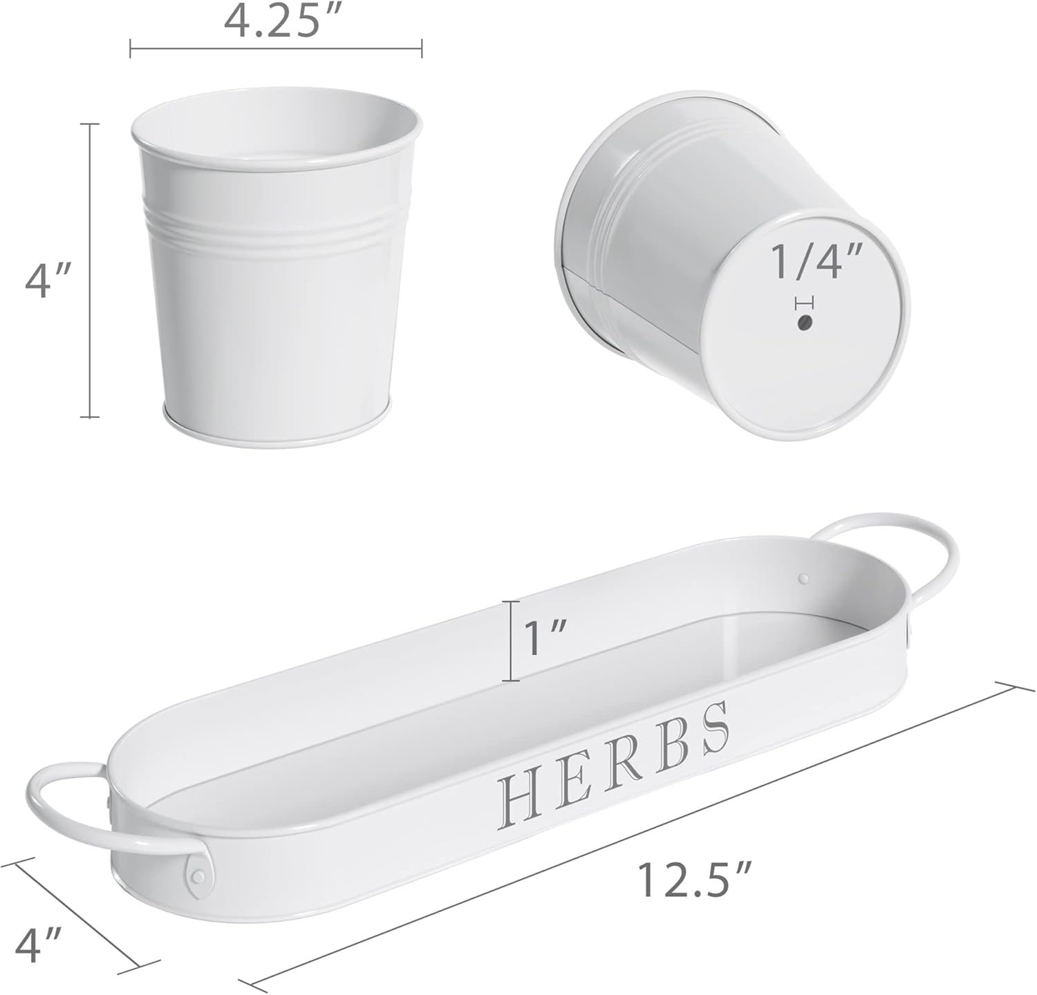 Barnyard Designs Indoor Herb Garden Planter Set with Tray, Metal Windowsill Plant Pots with Drainage for Outdoor or Indoor Plants, Set/3 (White) - Image 7