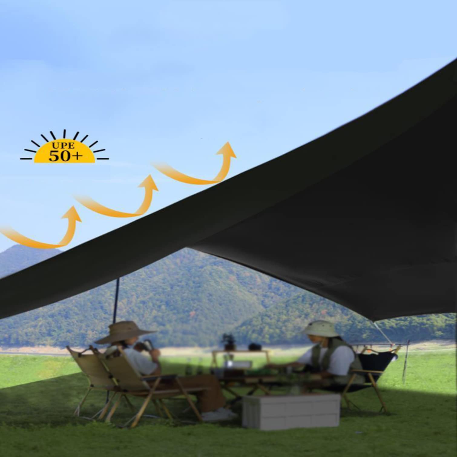 Telo per Tenda Impermeabile Portatile Amaca Mosca Antipioggia con 2 Pali per la Diffusione Tappetino da Campeggio Grande Compatto Tenda da Sole per Camion (Color : Beige, Size