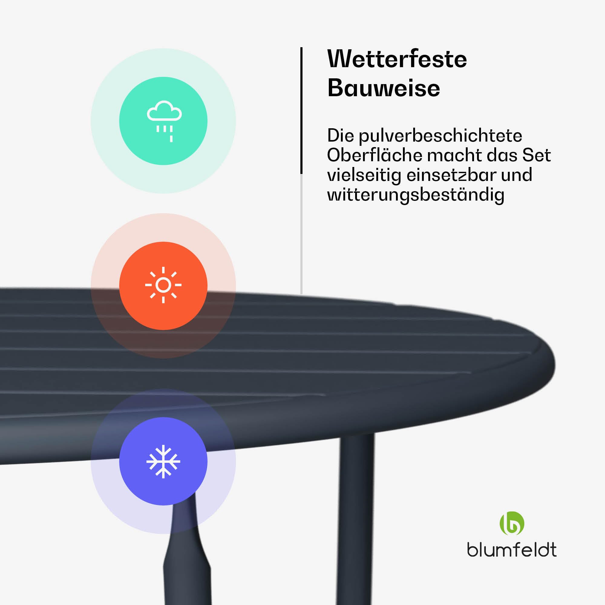 blumfeldt Bistrotisch Mit Stühlen – 60 cm Rund Klappbar, Wetterfester Stahl, Outdoor-Set, Platzsparend, Ideal Für Garten, Balkon, Terrasse, Modernes Design, 2 Stühle Inklusive