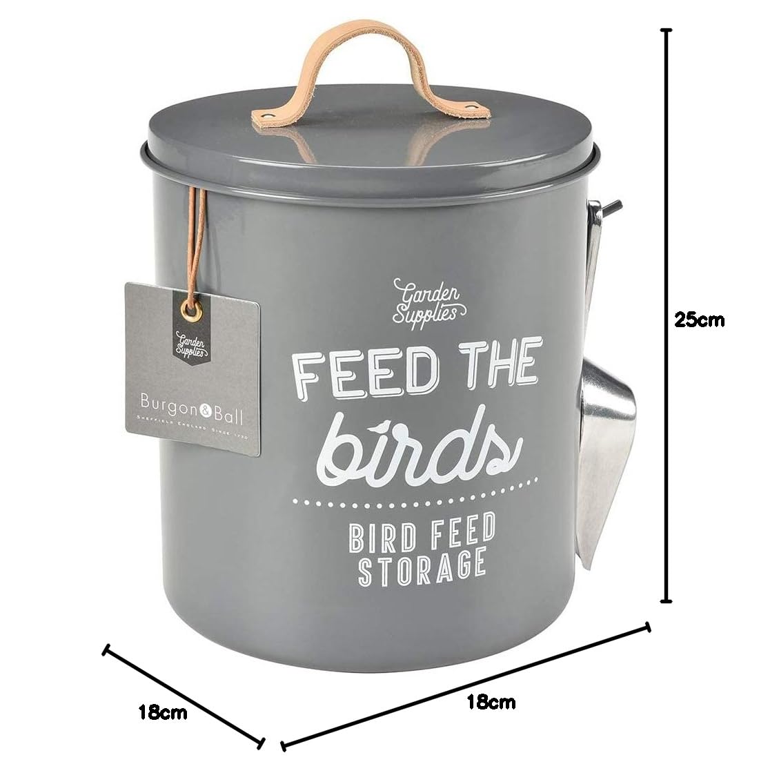 Burgon and Ball Récipient en émail – Rangement pour graines/ nourriture pour oiseaux M gris charbon