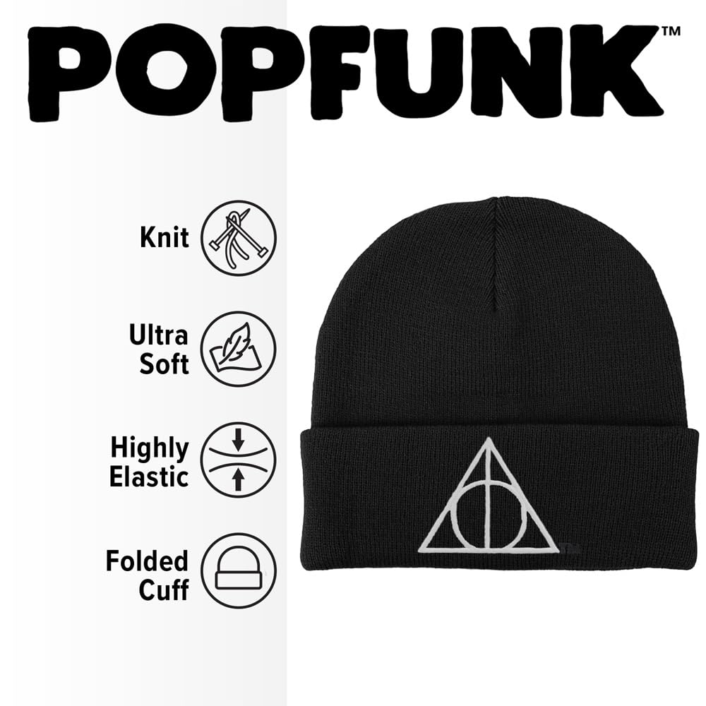 Popfunk Harry Potter Deathly Hallows Symbol Knit Beanie - Unisex for Men and Women, Black