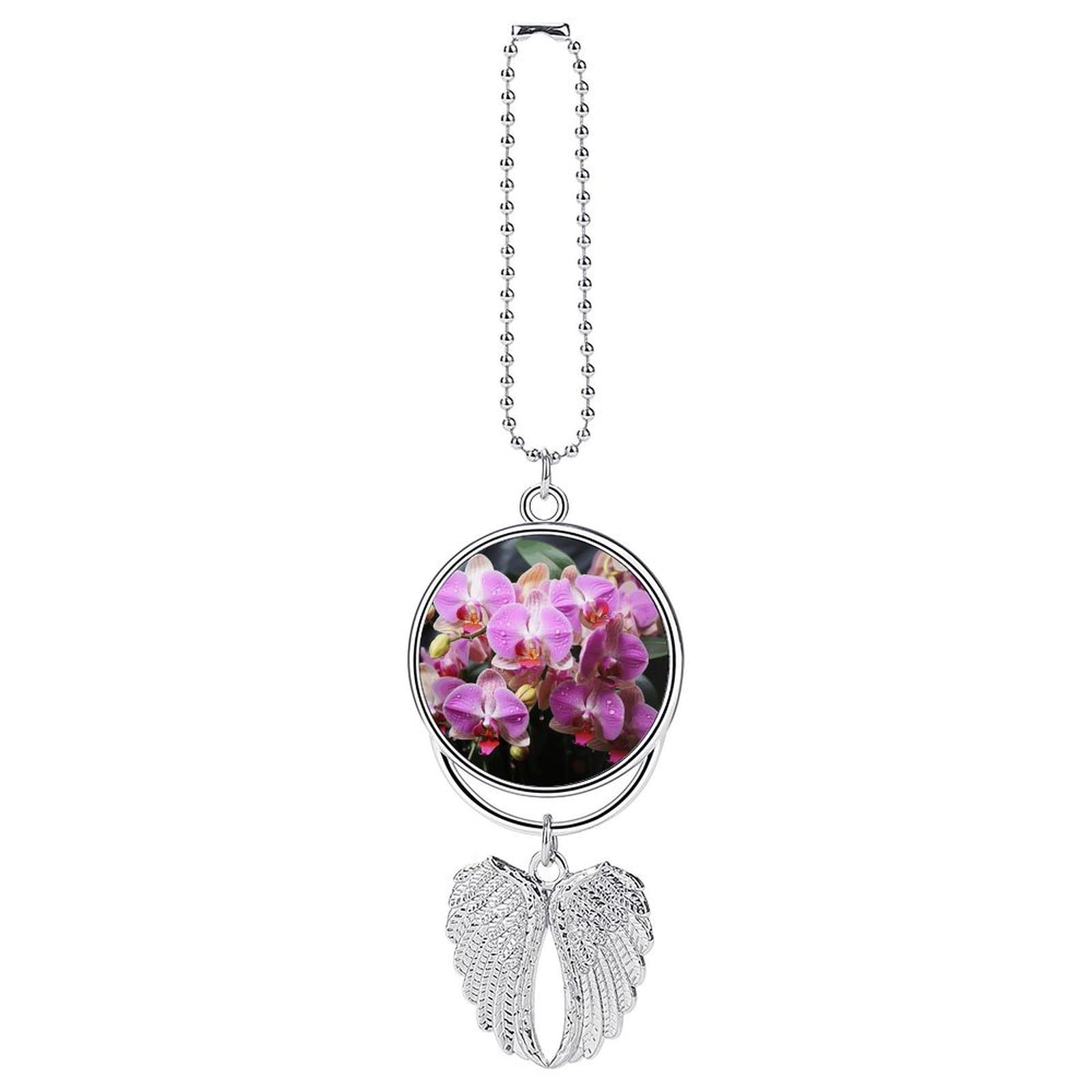 Orchids Car Charm Alloy Car Rear View Mirrors Hanging Ornaments Stylish Car Pendant Funny Auto Hanging Accessories Car Hanging Ornaments Gift for Women Men