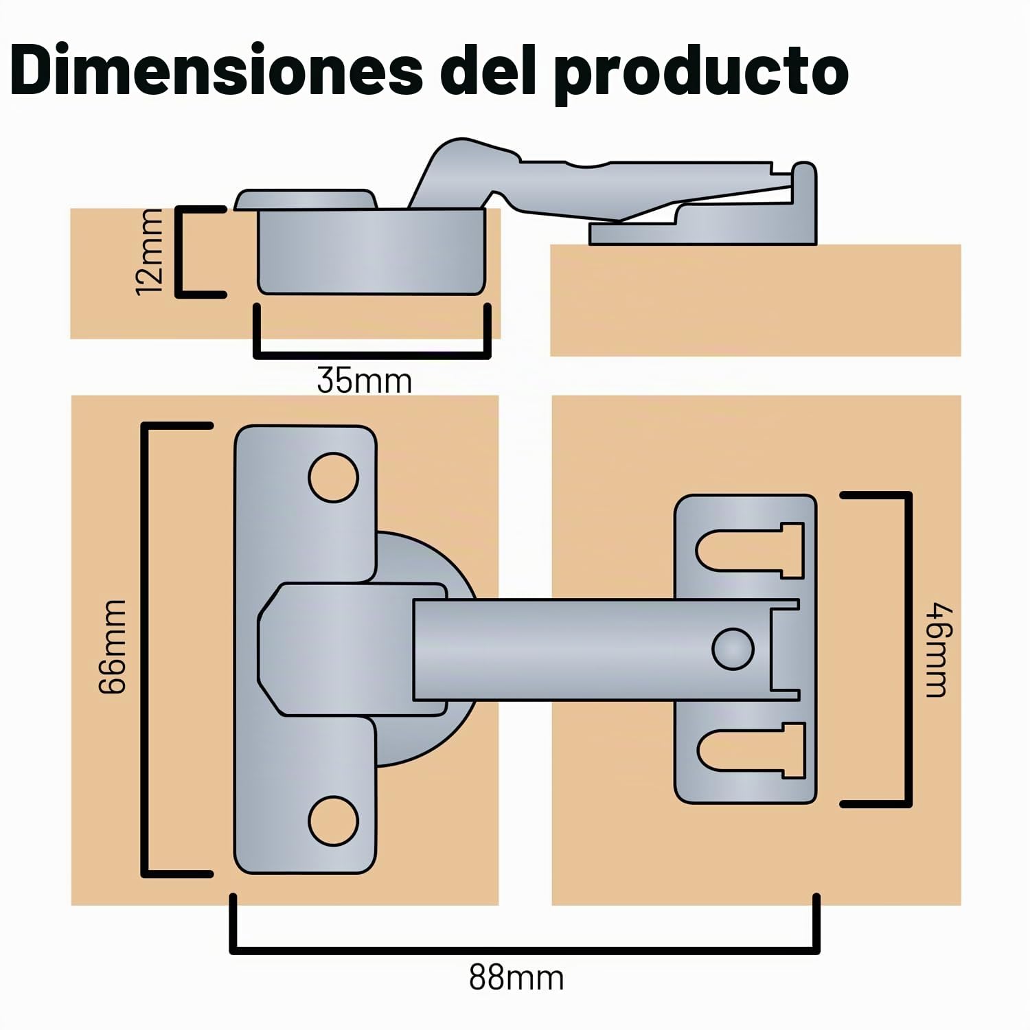 Hettich - Bisagras integradas para puertas de frigoríficos y congeladores (paquete de 2), taza de 35 mm con placa de distancia de 3 mm para superposiciones de 13 a 18 mm, 4 agujeros, carga