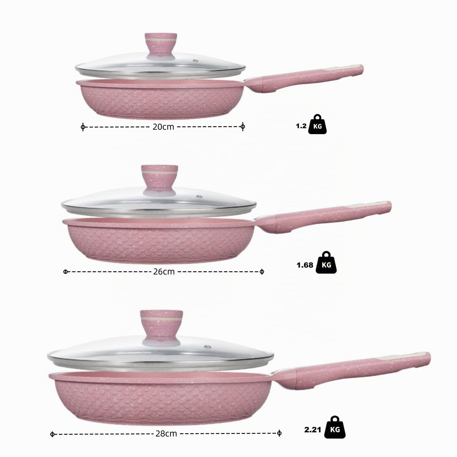 DYGG Poêles Set de 6 Poêles à Frire Induction [20/26/28 cm] avec Couvercles