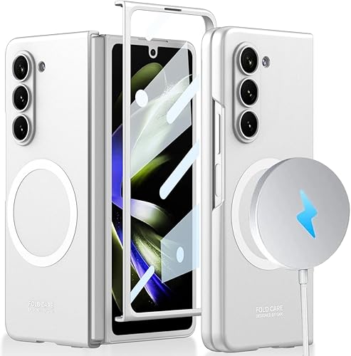 NINKI Funda magnética compatible con Samsung Galaxy Z Fold 5 con protector de pantalla, protección de bisagra ultra delgada, carga inalámbrica,
