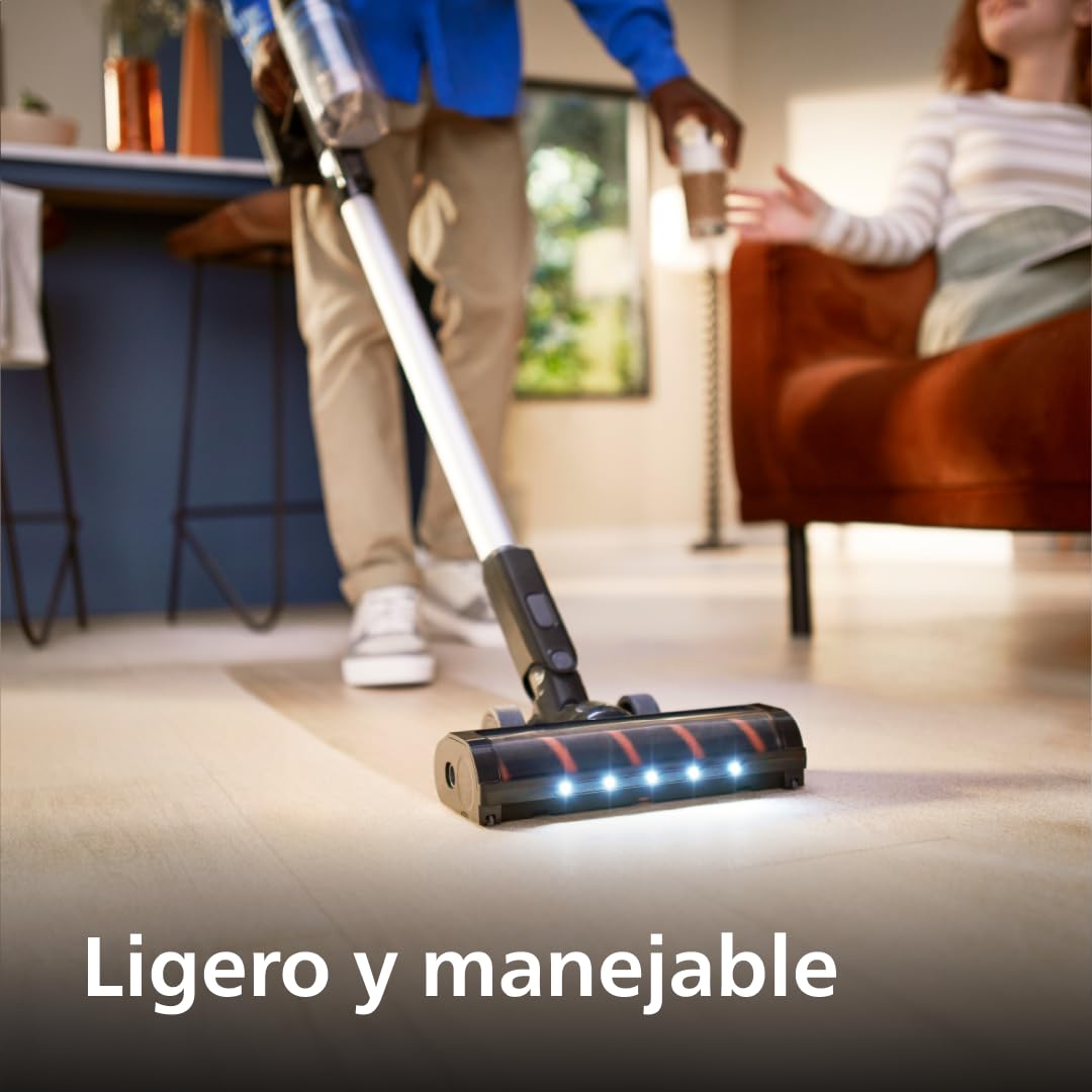 PHILIPS Aspiradora sin Cable Serie 3000, Potente succión en Suelos Duros, 60 min de autonomía, Cepillo LED, Accesorios, batería reemplazable, Ligera y eficiente en rincones (XC3032/01)