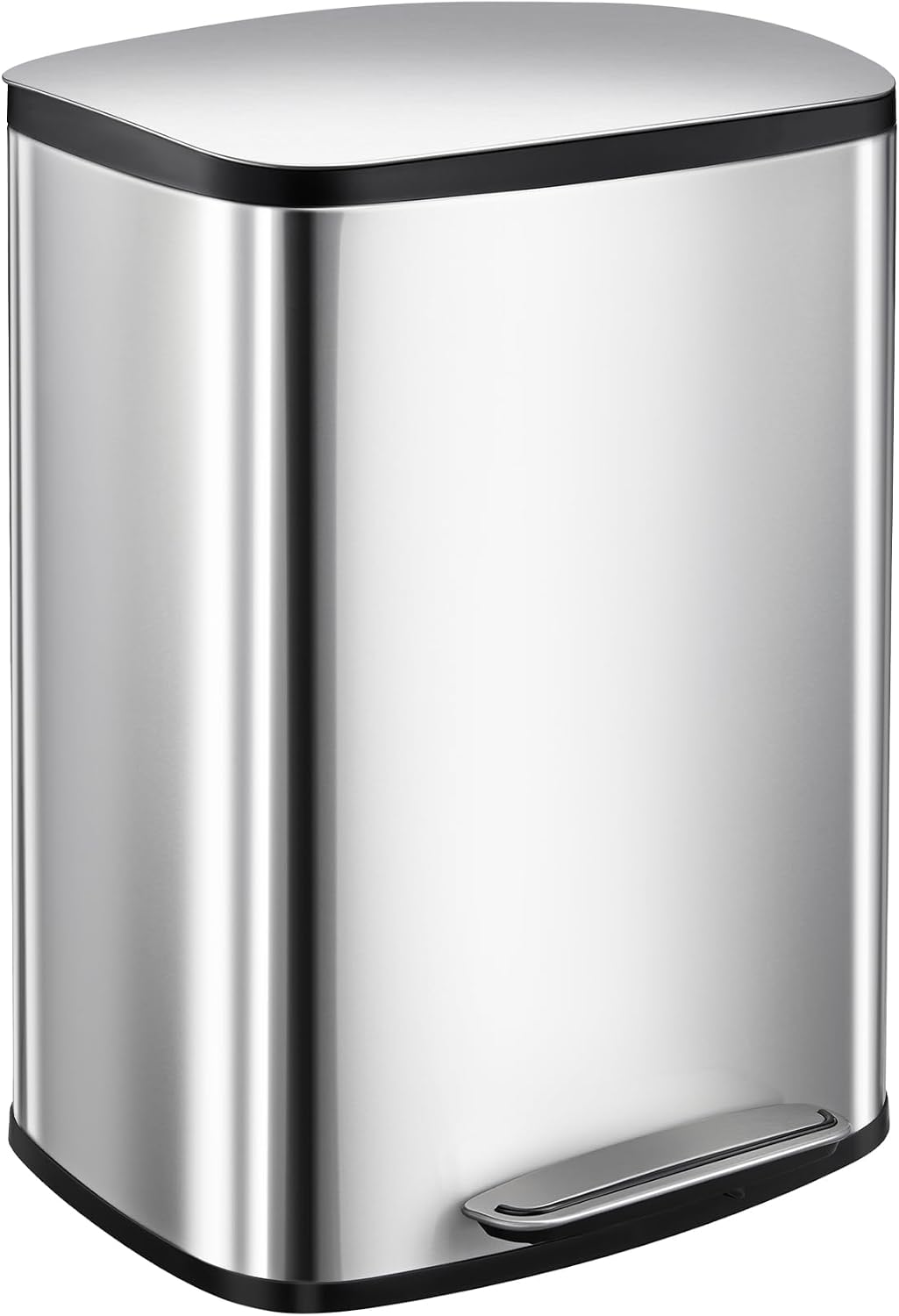 13 Gallon/50L Stainless Steel Trash Can, Step Trash Can with Soft Close Lid & Inner Bucket, Fingerprint & Smudge Proof, Hands Free Pedal Kitchen Garbage Bin, Rectangular Waste Bin for Bathroom, Office