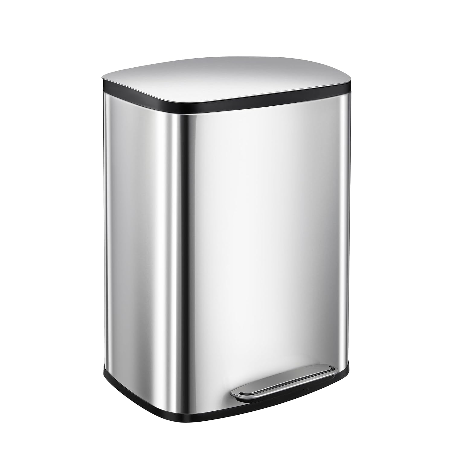 13.2 Gal/50L Rectangular Stainless Steel Trash Can, Fingerprint-Resistant Step-On Garbage Bin with Soft-Close Lid & Removable Inner Bucket, Brushed Kitchen Trash Bin for Home, Office, Bathroom