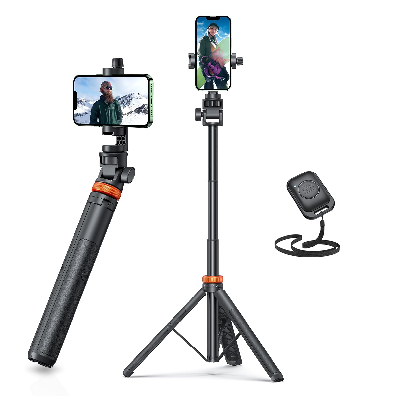 EUCOS 62" Tripod for iPhone, Sturdy Selfie Stick Tripod with Remote & Lightweight Phone Stand, Solidest Portable Cell Phone Tripod, Compatible iPhone Pro Max/Android [White] — Amazon image 7