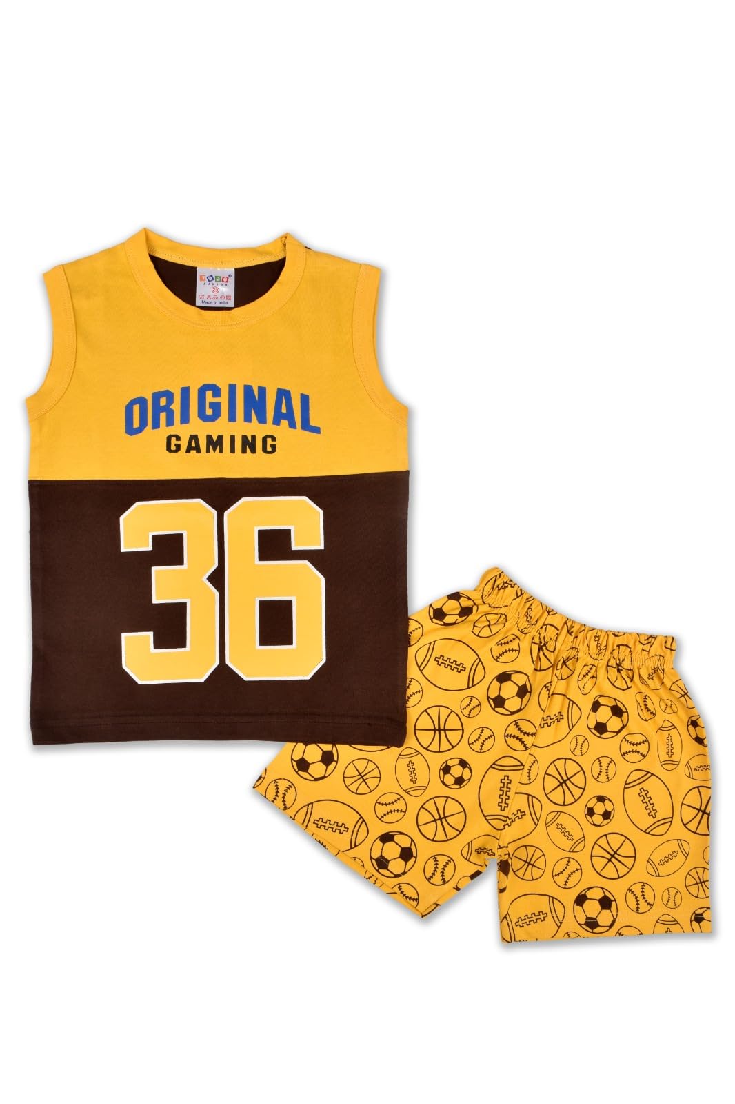 TOJO JUNIORKids Cotton Printed round neck T-Shirt and half pant-Multiolor - 4048M