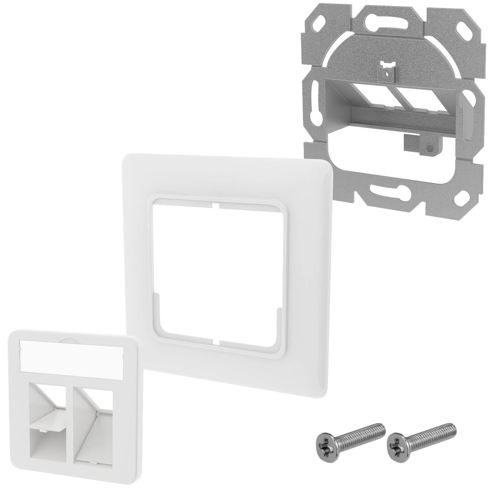 hb-digital Zestaw: puszka przyłączeniowa RAL 9003 z modułem Keystone Cat. 6a i złącze F niklowane multimedialne keyystone do panelu krosowego, gniazdo sieciowe, gniazdo keystone, adapter Plug & Play,