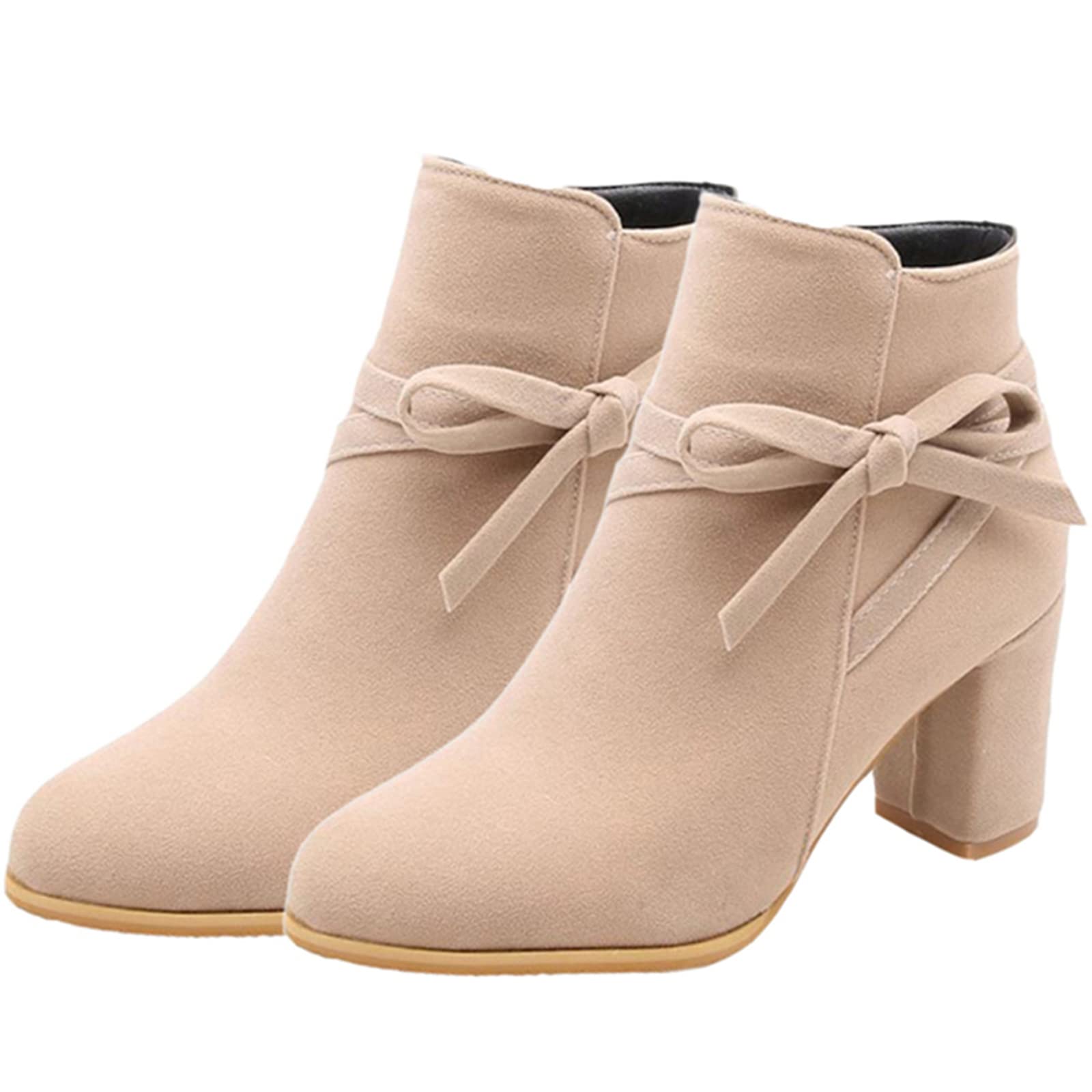 Onewus Damen Stiefeletten mit Blockabsatz und Schleife Reißverschluss