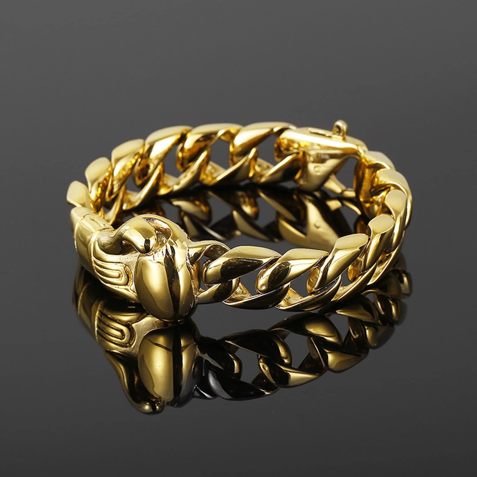 Armbänder Teenager, Herrenschmuck Gold Panzerkette Karabinerverschluss Stilvolles und Schlichtes Design 220x15mm Armband für Herren