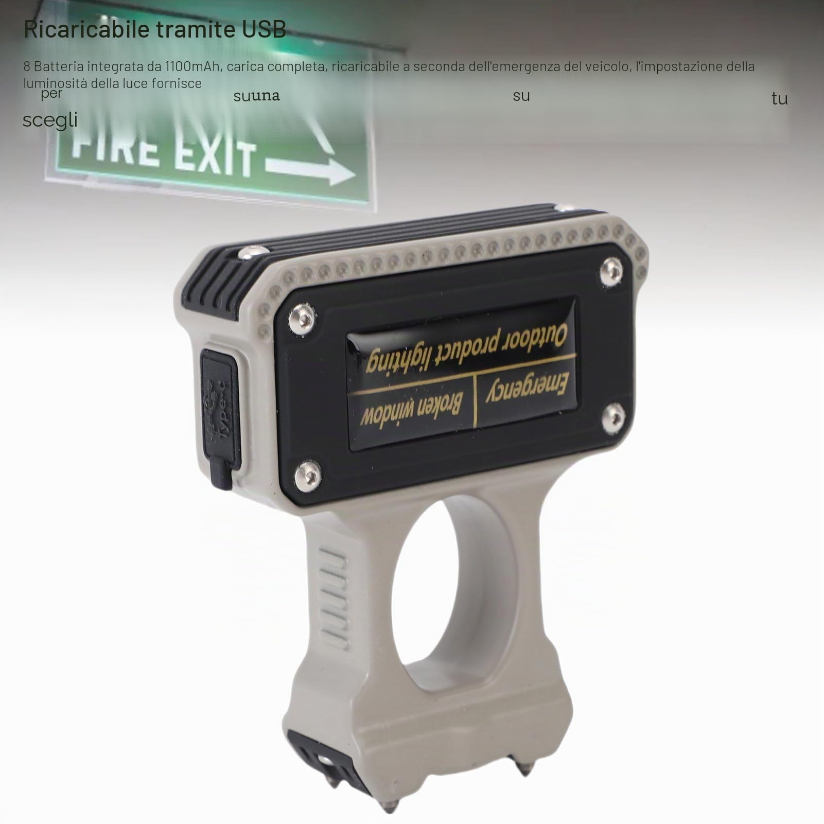 Tirapugni Ricaricabile Torcia Multifunzionale con Martello di Sicurezza per Auto Design Innovativo per Strumento di Emergenza per Interruttore Finestrino Dell'auto