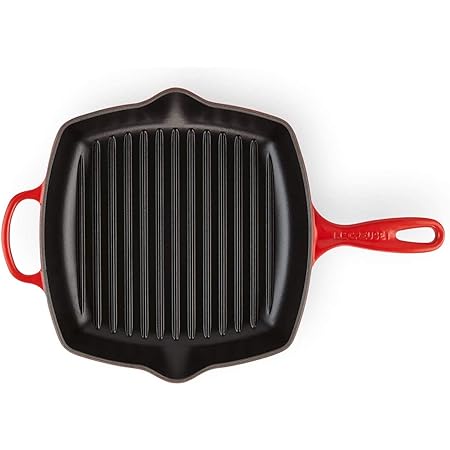 Le Creuset Enameled Cast Iron Signature Square Skillet Grill, 10.25", Cerise