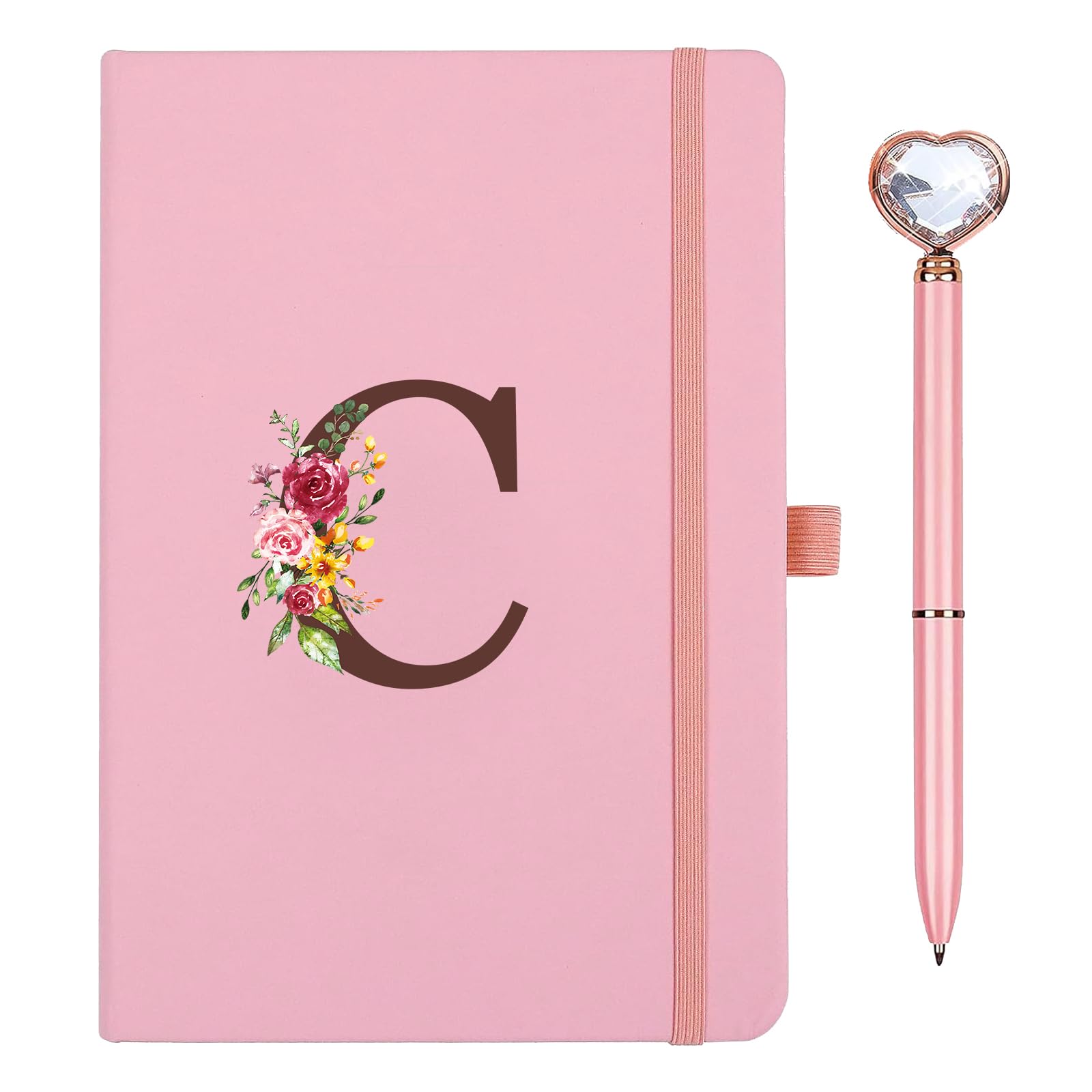 Personalised A5 Notebook with Initials, PU Leather Journal with Pen, Diary for Adults, School, Girlfriend, Sisters, Girls, Women, Colleagues, Birthday, Graduation, Gift, Mother's Day Gift (C) — image 1