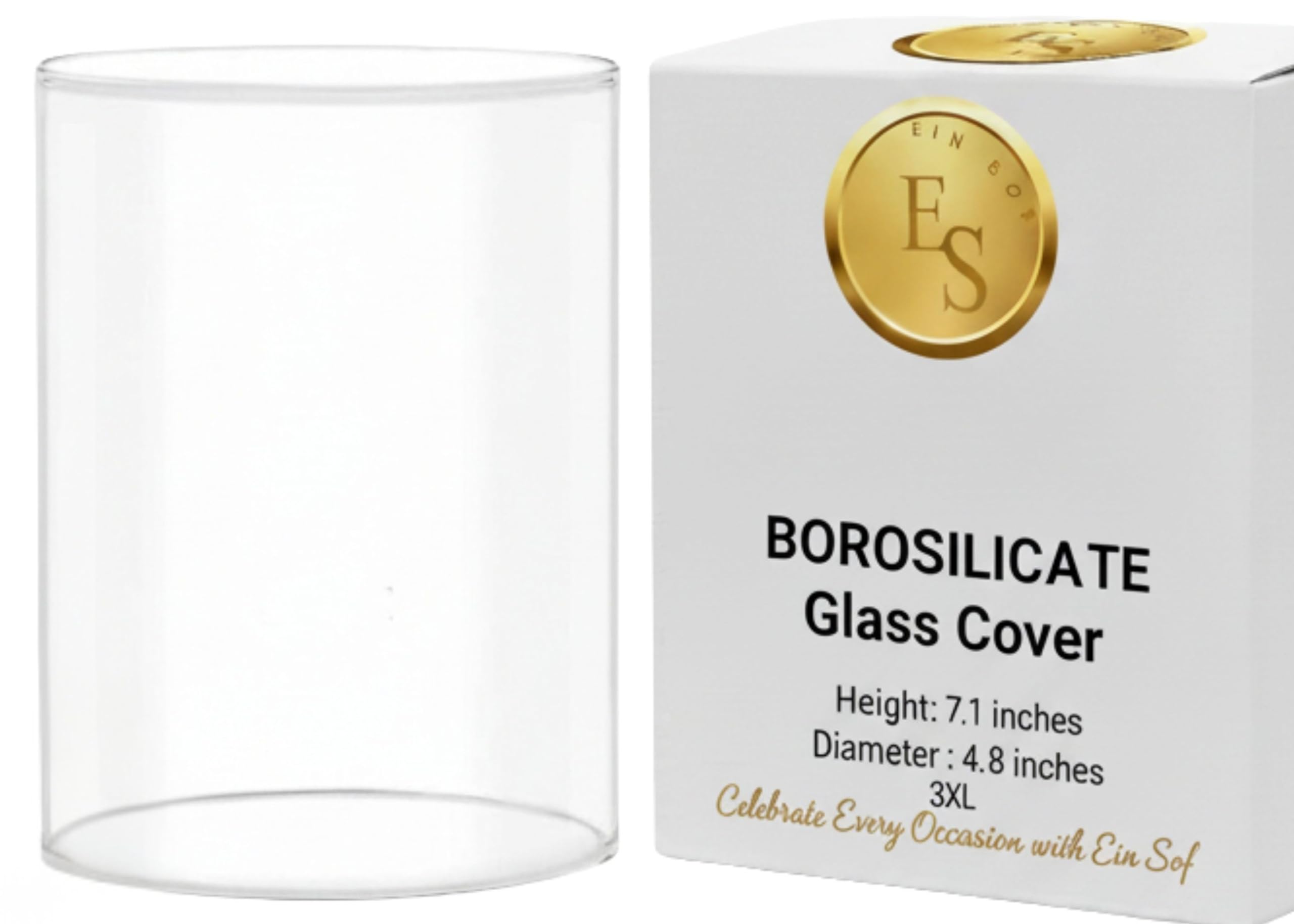 Ein Sof Diya Glass Cover Only - 3X-Large Size Borosilicate Glass Cover For Diya Without Diya - Height 7.1 Inches, Width 4.8 Inches, Transparent